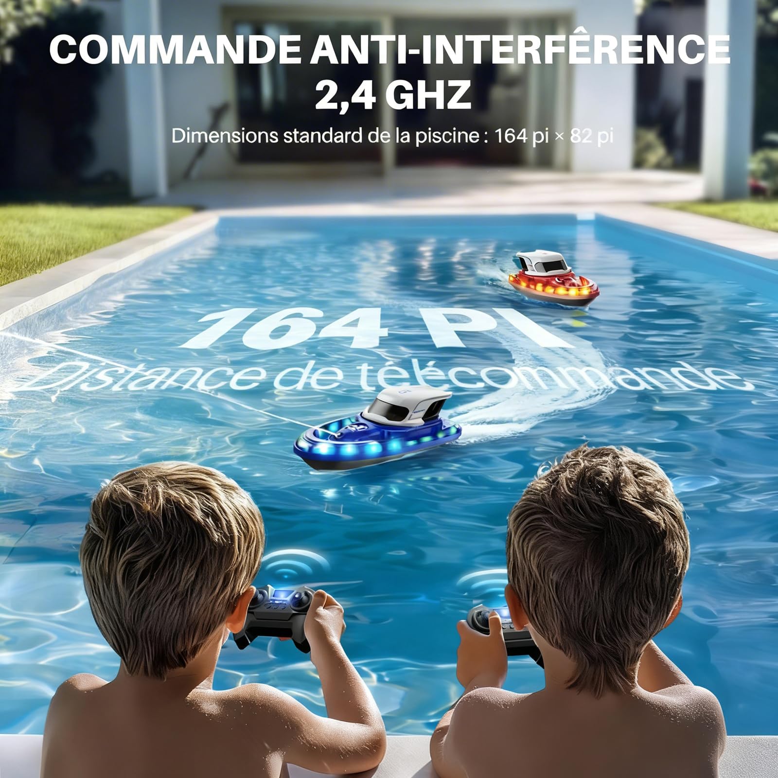 Syma Bateau Télécommandé 2 Pack pour Enfants 8-12 Ans, Bateaux RC de Course avec LED et Jet d'eau, 40 Minutes de Jeu au Total (20 Min par Bateau), Jouet de Piscine et Lac, Cadeau Garçons Filles