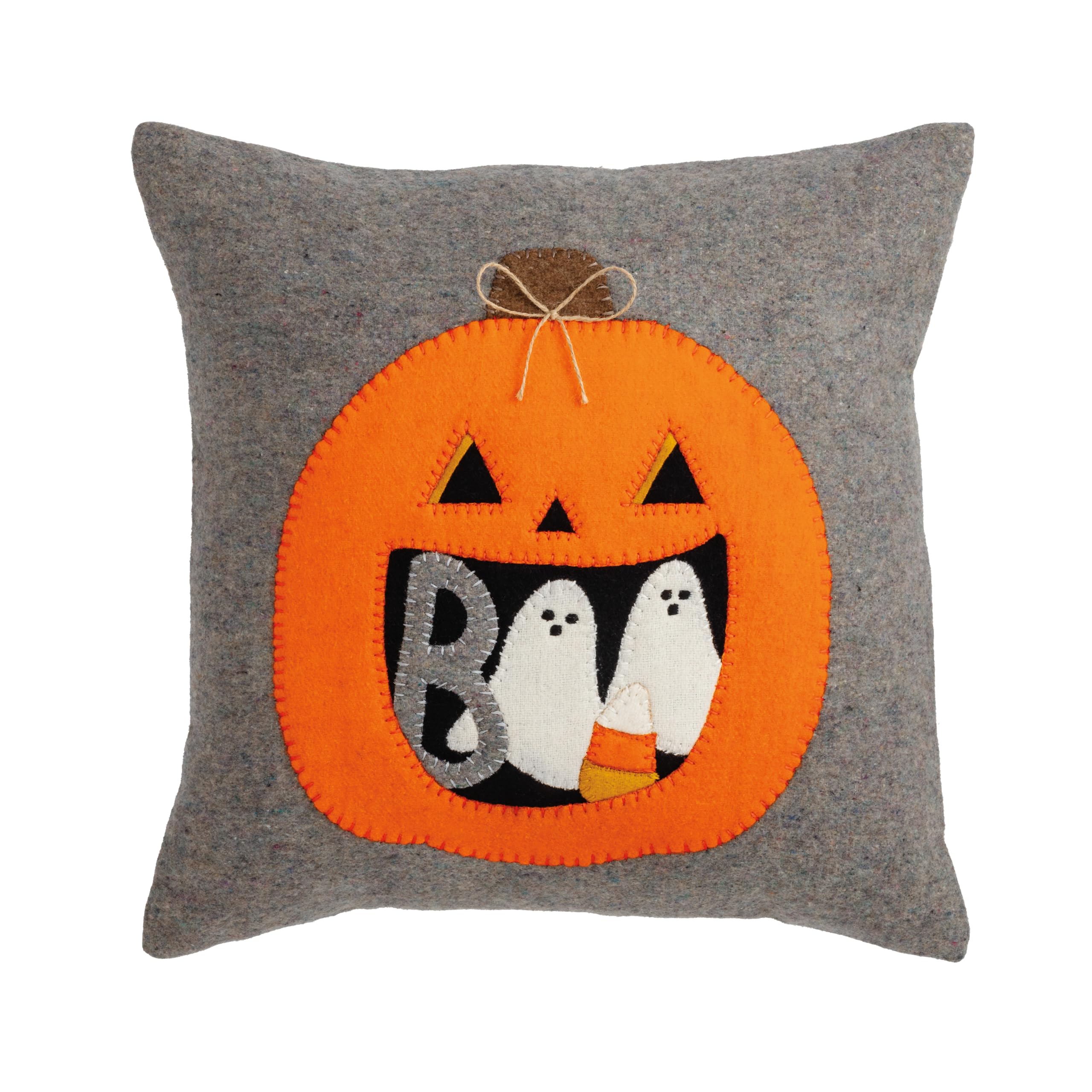 Mud Pie Applique Wool Halloween Pillow, Grey
