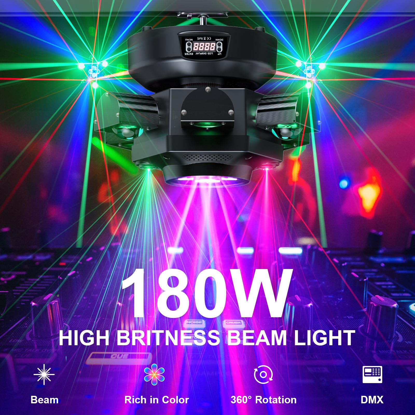 180W Teste Mobili LED RGBW Beam Luci da Discoteca 19CH Moving Head Palcoscenico per Disco Bar Festa Club illuminazione