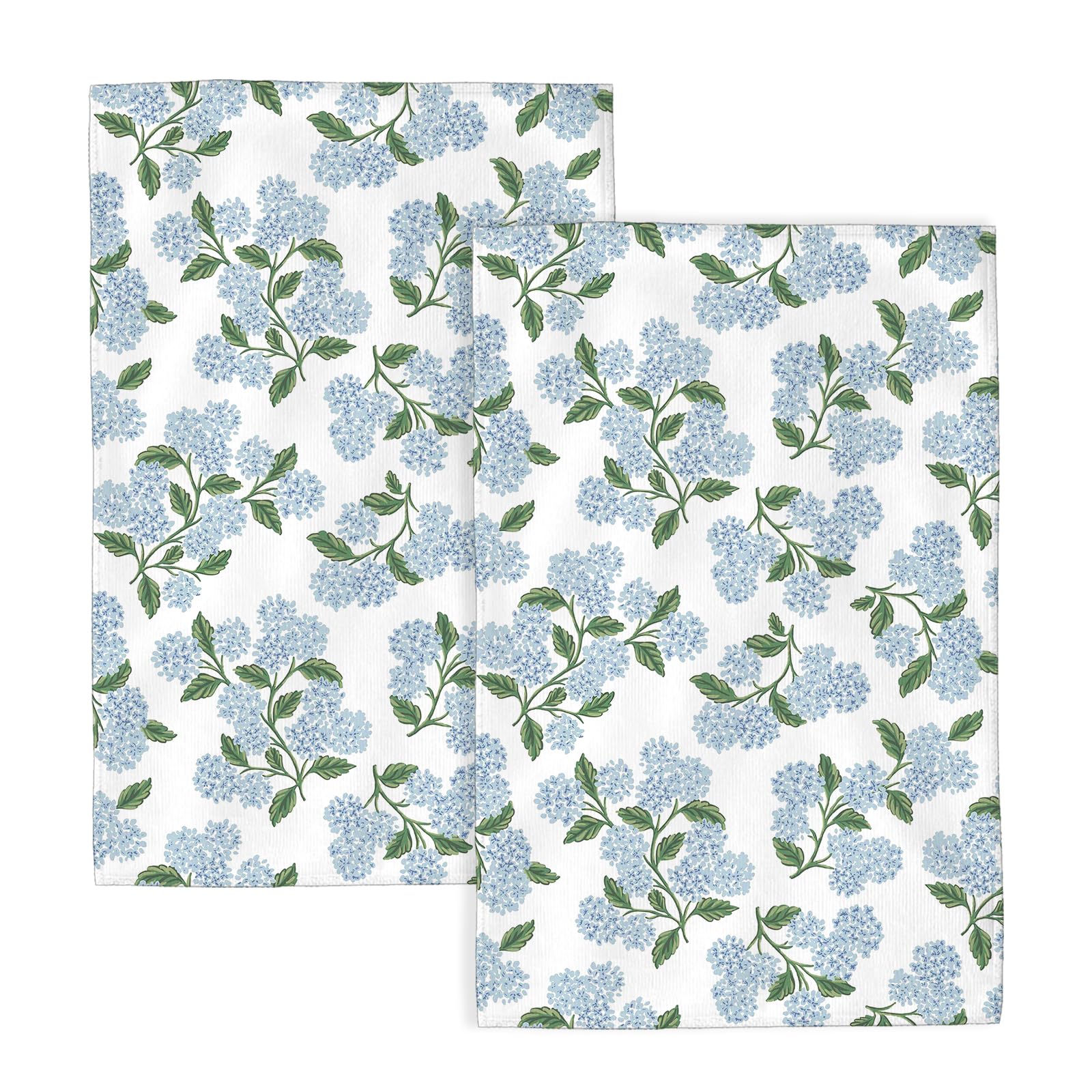 Blue Green Floral Kitchen Towels Vintage Hydrangea Flower Dish Towels, 16x24 Inch Farmhouse Seasonal Spring Summer Decoration Absorbent Hand Towels for Home Kitchen Dinner Drying Set of 2