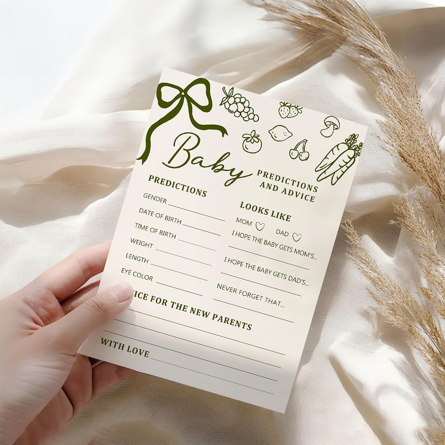 Baby Predictions Cards for Baby Shower Game, Advice and Wishes Game Card for New Parents, 25 PCS Farmers Market Locally Grown Themed Party Decorations Gender Neutral Party Games-D05
