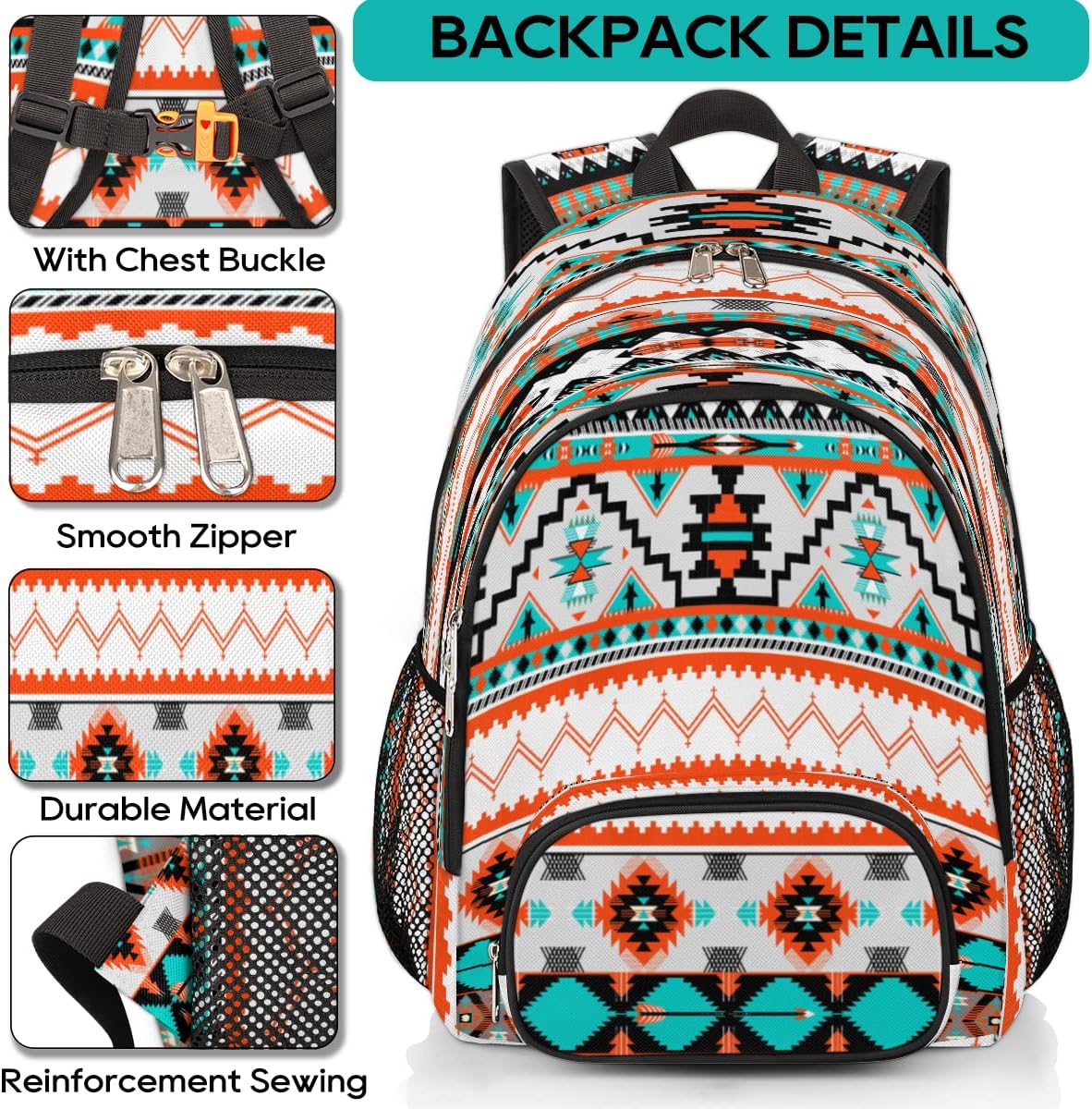 Pardick Aztec Print School Backpacks for Girls Boys Teens Students - Stylish College Schoolbag Book Bag - Water Resistant Travel Backpacks for Women Men - Image 6