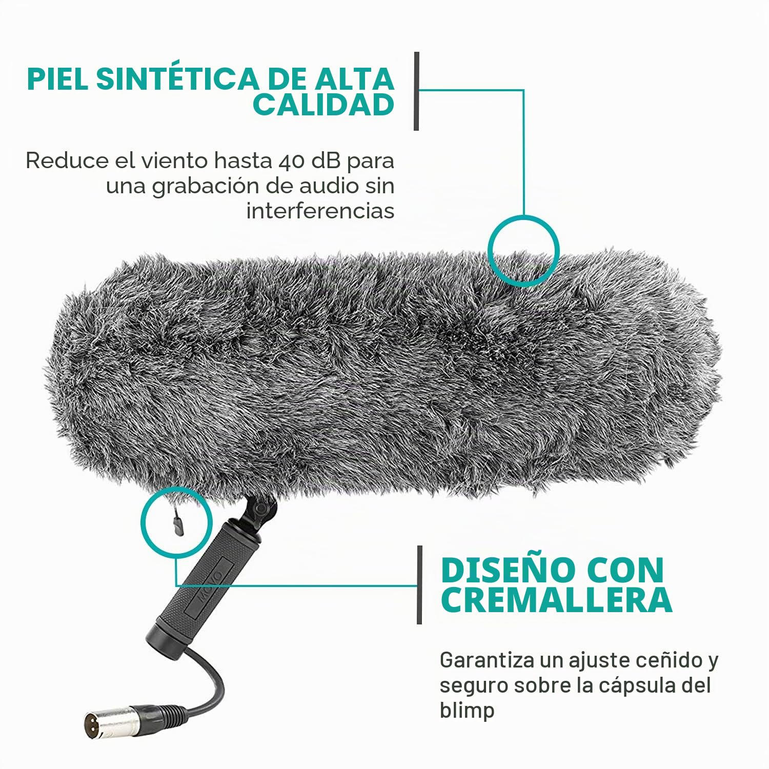 Movo BWS1000 Blimp sistema de protección contra viento y vibración para micrófonos de escopeta - cuenta con soporte interno de 12 puntos, cable XLR integrado, protector de viento y mango de agarre con