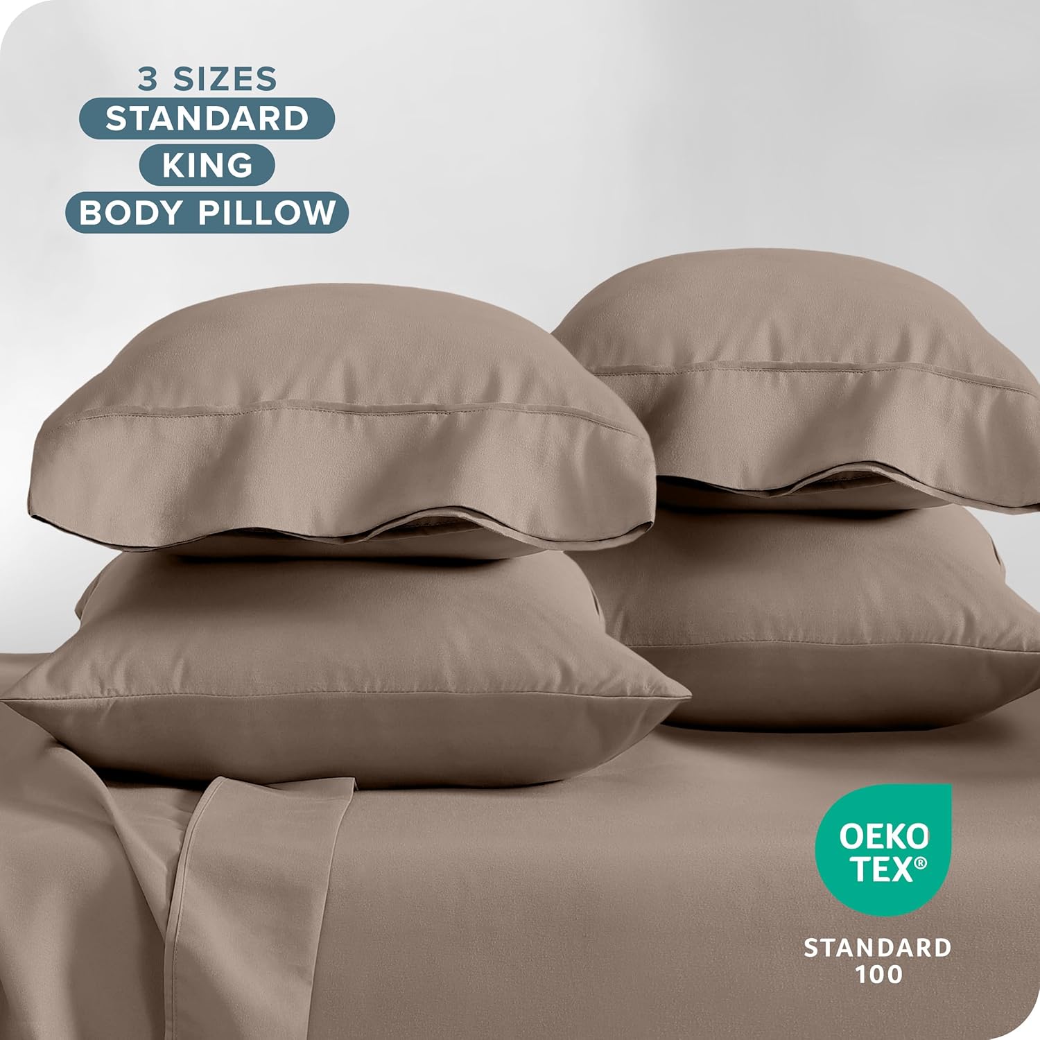 Bare Home Microfiber Bulk Pillow Cases - King Set of 4 - Cooling Pillowcases - Double Brushed - Taupe Pillowcases 4 Pack - Easy Care (King - 4 Pack, Taupe)