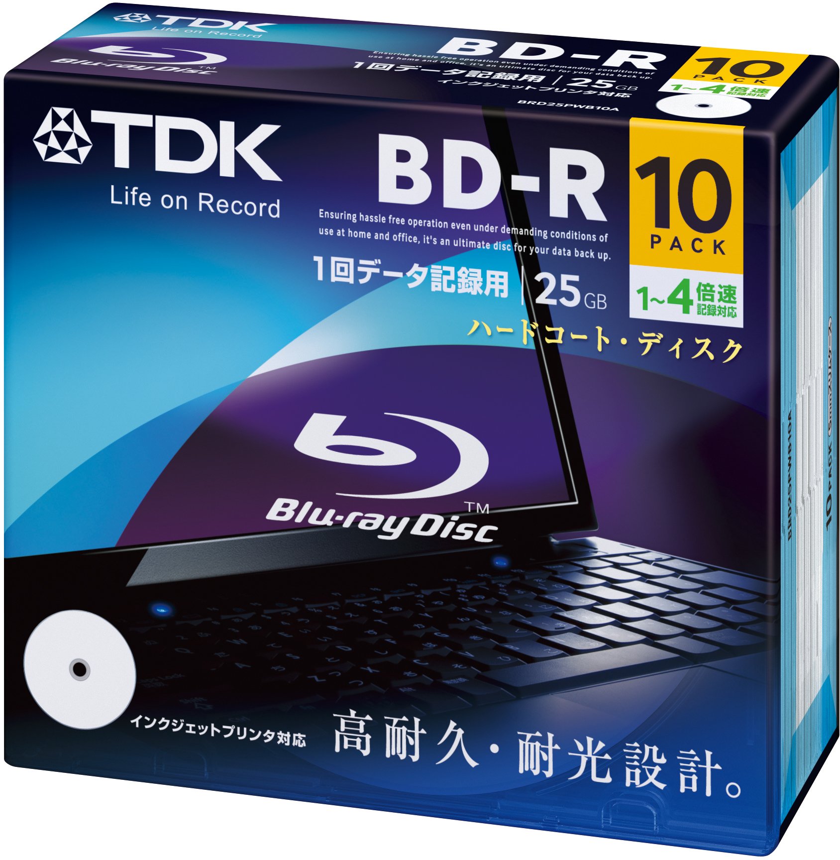 TDK Blu-ray Disc BD-R for data 25GB 1-4x White wide printable disc 5mm slim case 10pack BRD25PWB10A (Japan Import)