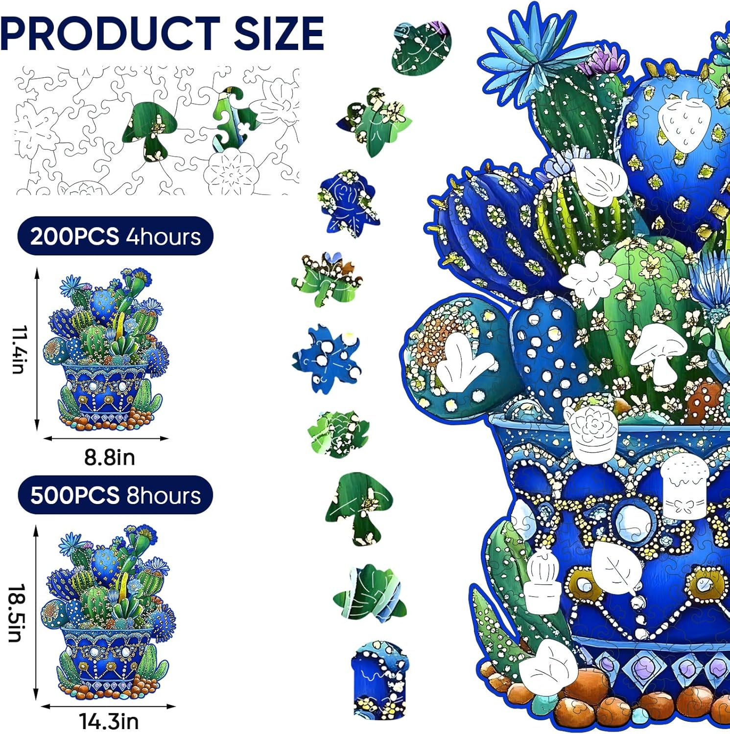 Delobil Puzzles for Adults 500 Pieces, Cactus Jigsaw Puzzles, Unique Shaped Flowers Wooden Puzzles for Adults and Kids, Family Game for Plant Lovers, 14.3 x 18.5 Inches