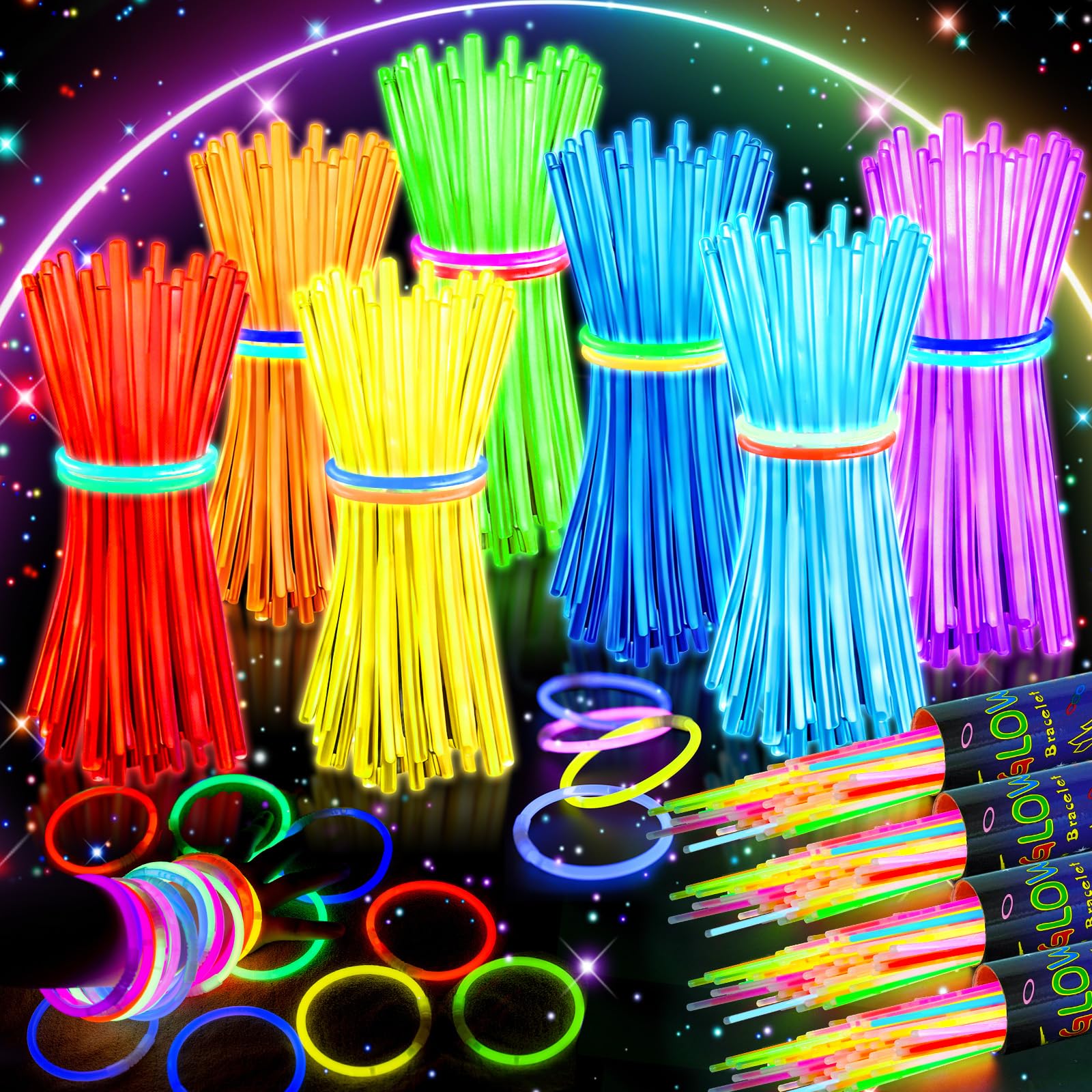 400 varillas brillantes a granel, pulseras iluminadas de neón y collares brillantes con conectores, palos que brillan en la oscuridad, Pascua, Navidad, paquete de suministros de fiesta de Halloween