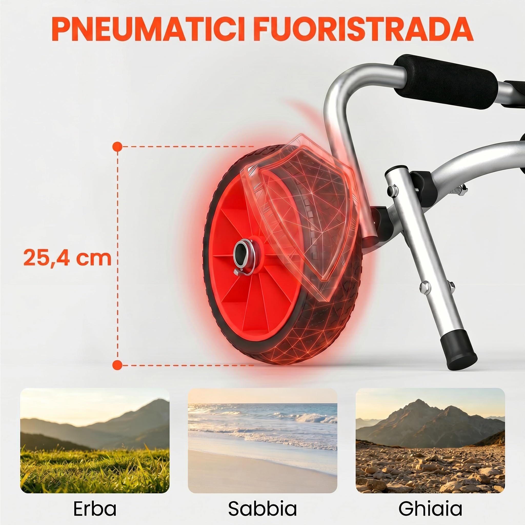HOMCOM Carrello per Kayak Pieghevole Pneumatici 25cm Adatto a Tutte Le Superfici Max 70kg Alluminio 62x35x30cm
