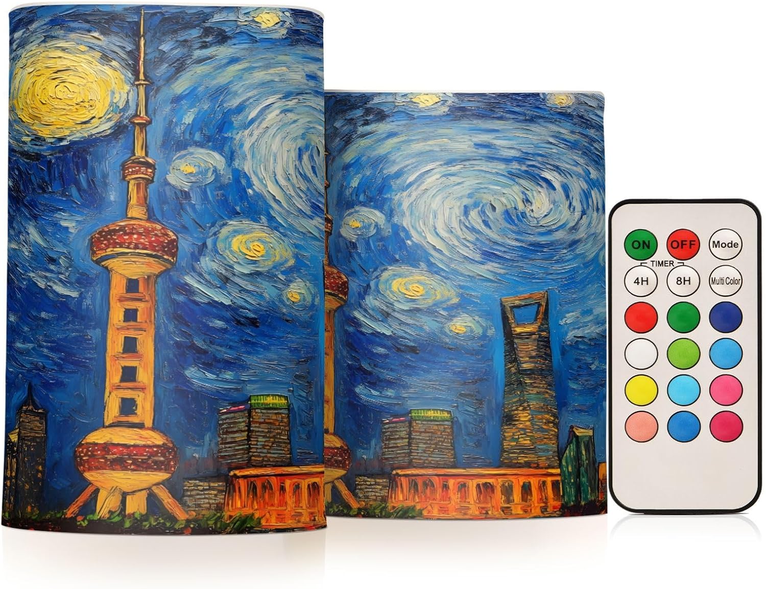 ALAZA Tower House City Flickering Flameless Candles Pillar Led Candles Battery Operated Candles with Remote and Timers Set of 2