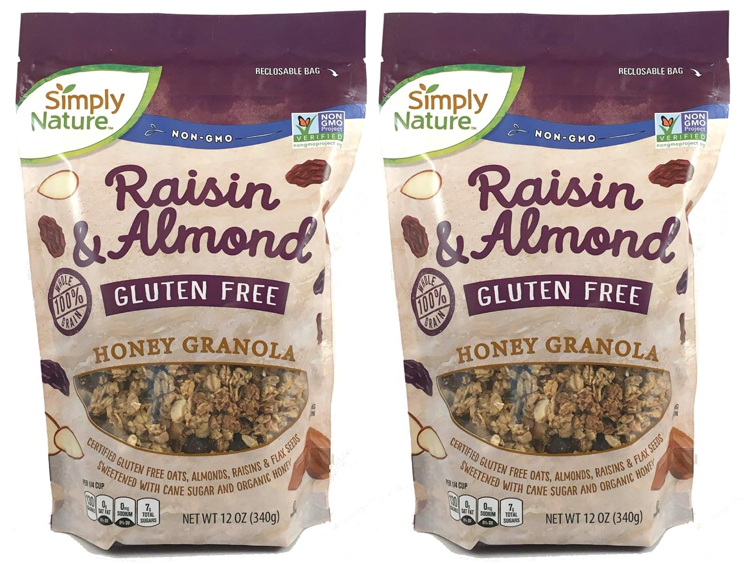 LIVE G FREE 2 Pack Gluten Free Certified 100% Whole Grain Honey Granola 12oz Each / NON GMO Certified / Wheat Free / Cholesterol Free (Apple Almond Honey, 2 Pack) (Raisin Almond Honey, 2 Pk)