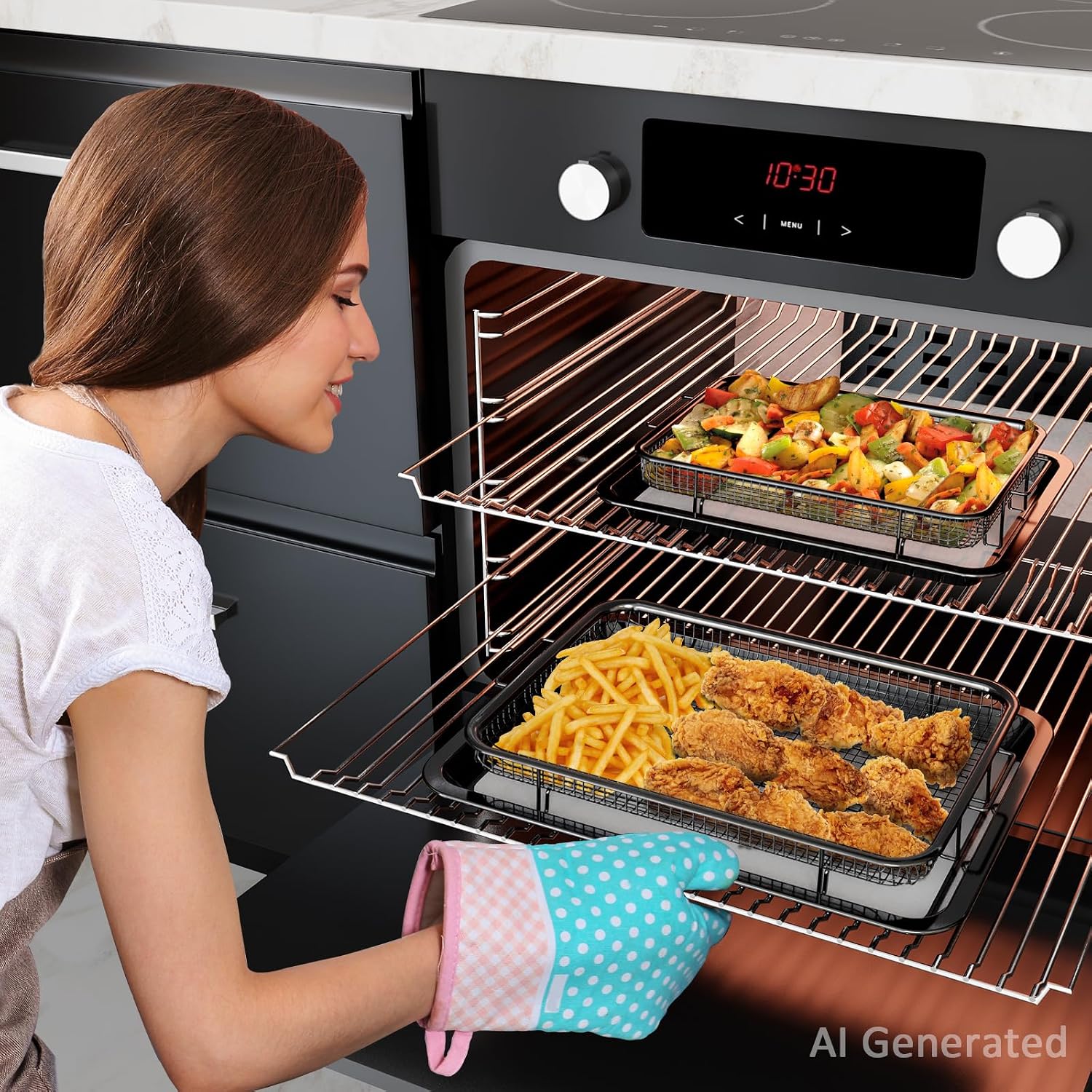 OPENICE Air Fryer Basket for Oven, Oven Air Fryer Basket and Tray Set image 5