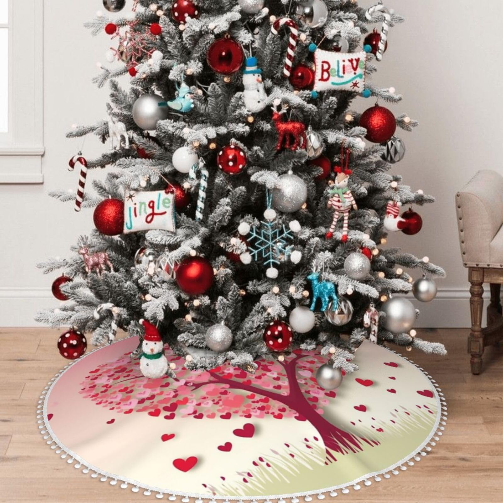 Jupe de sapin de Noël 122 cm double couche rose pour cacher les pieds laids