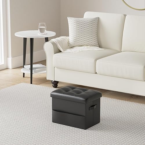 Miniatura 2 de Storage Ottoman Foot Rest Stool with Thicker Foam Padded Seat. Foldable Leather Footstool Bench. Small Ottoman with Storage for Living Room Bedroom