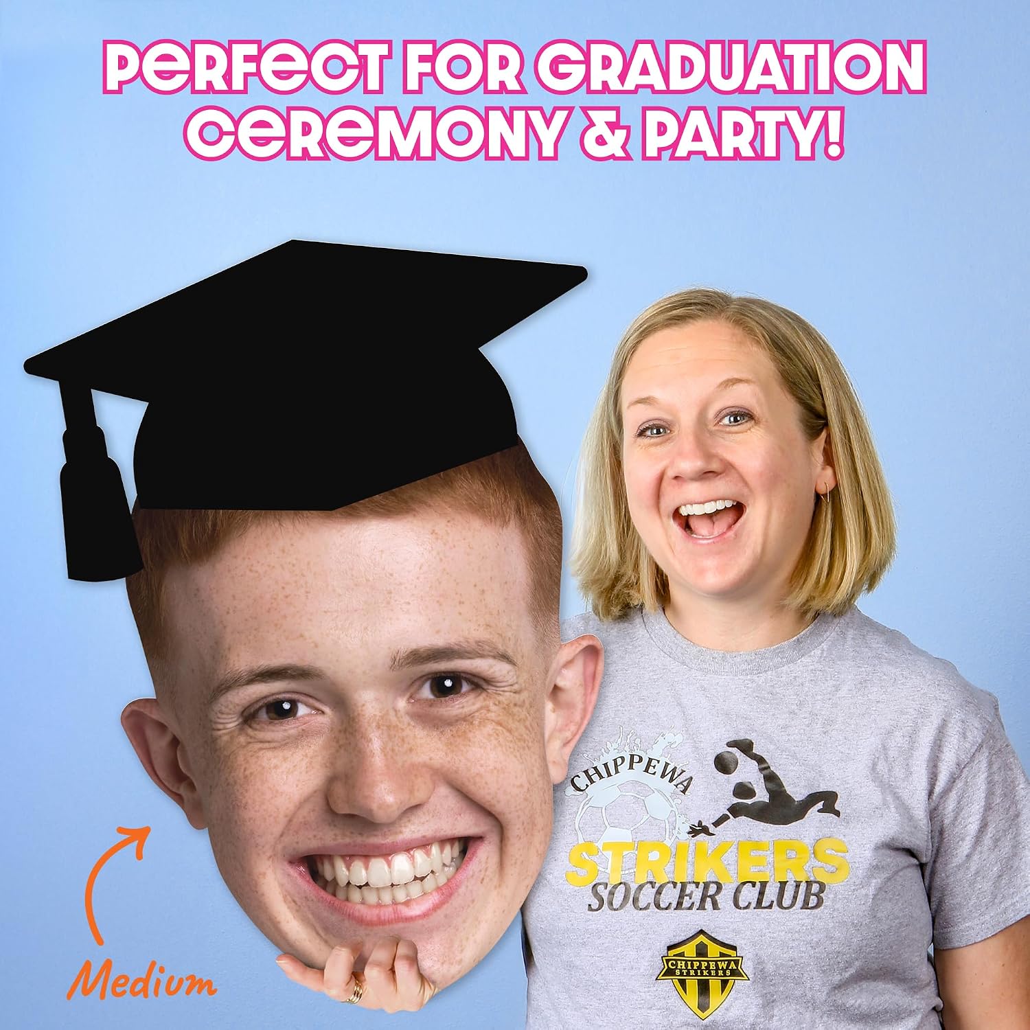 Big Dot of Happiness Custom Graduation Big Head Cutout, Personalized Photo Face Cut-Out, Plastic Oversized Head Sign Prop for Grad Party, Senior Sport Night - 1 Sign (Small 11.25" x 15.25")