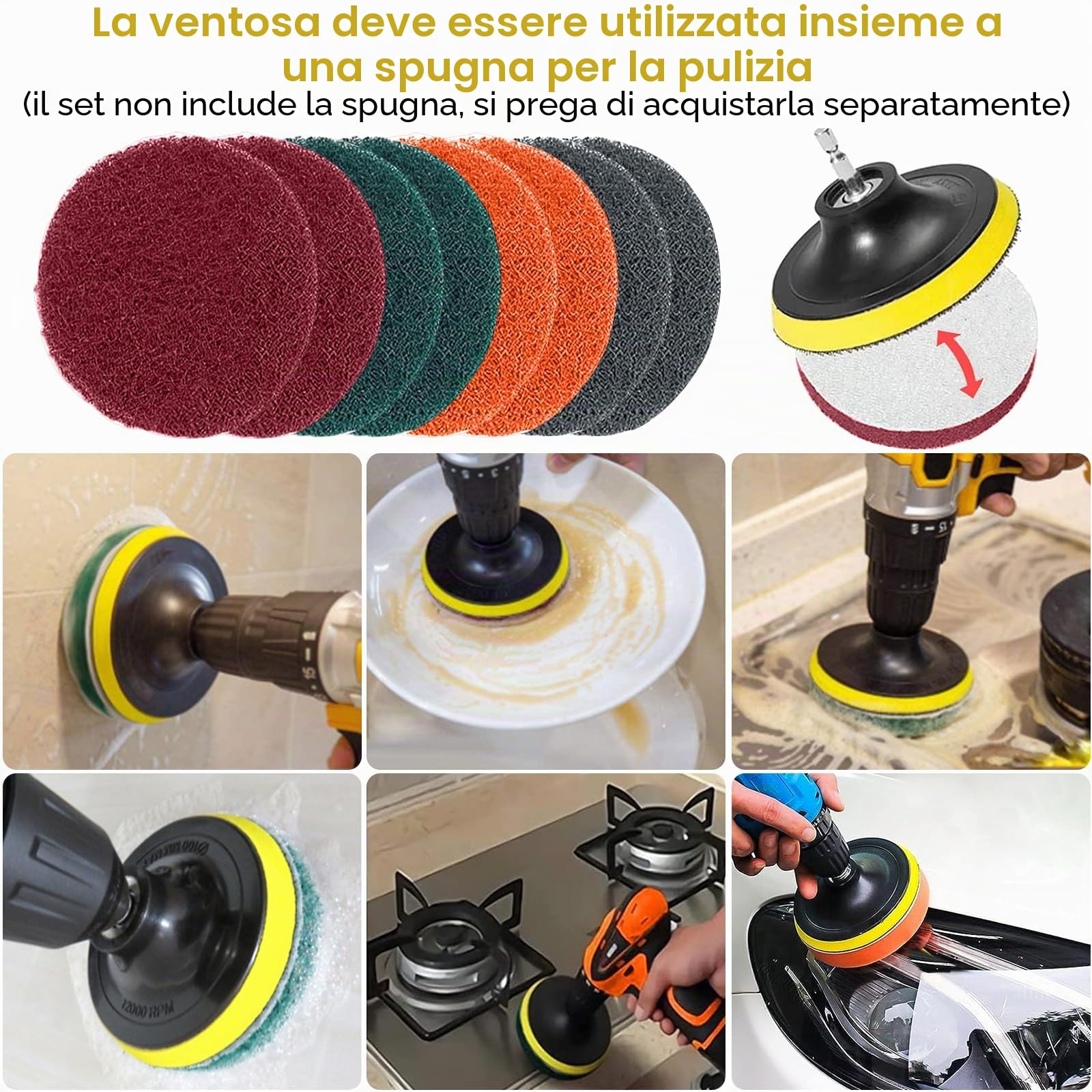 10 Pezzi Spazzola per Trapano, Spazzola per la Pulizia del Trapano Elettrico, Spazzola per la Pulizia Delle Ruote, Set Spazzole per Pulizia adatto per Cucina, Auto, Bagno, Piastrelle, Bicchiere
