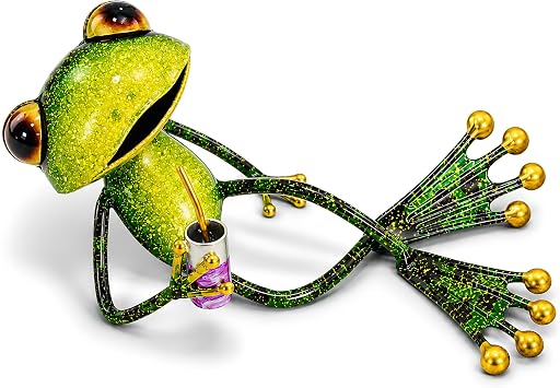 Metal Frog Garden Statues Outdoor Decor, Whimsical Yard Art Animal Figurines for Lawn Patio Porch and Pond, Cute Indoor Ornaments