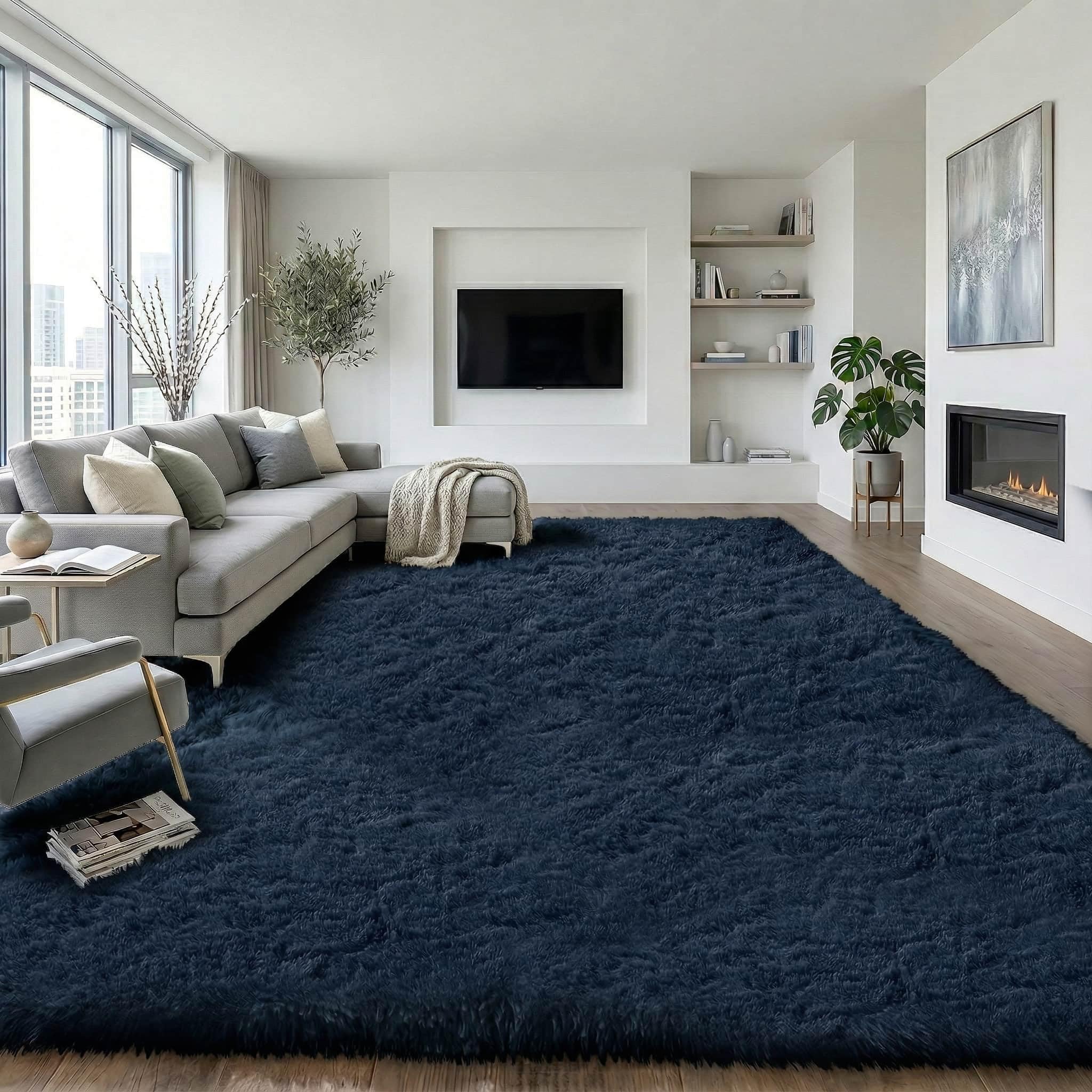 OHWPEAT Navy Blue 9x12 Area Rug