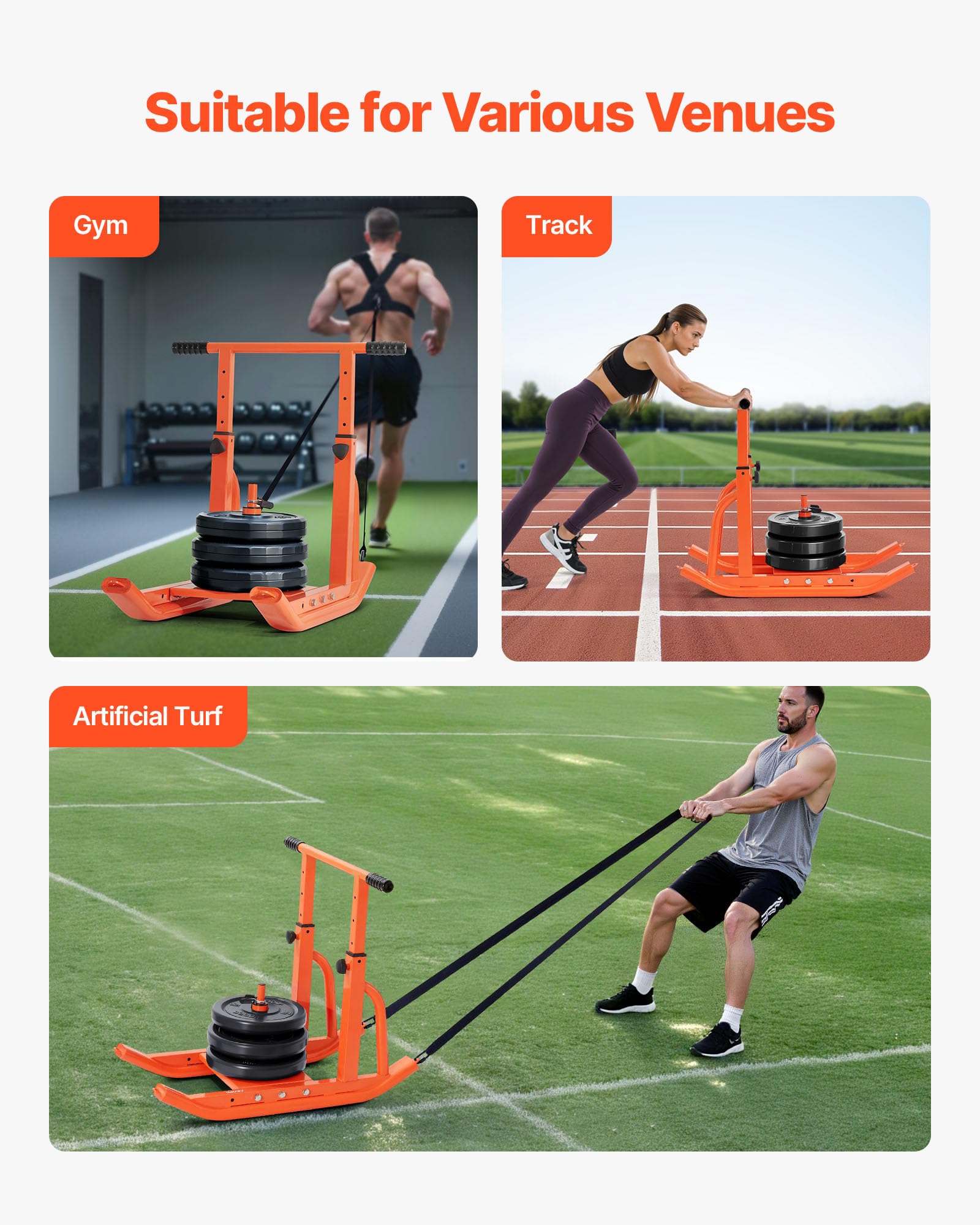 VEVOR Slitta con Pesi, per Dischi 25 e 51 mm Slitte per Allenamento Fitness per Migliorare Velocità negli Esercizi Atletici, Attrezzatura per Allenamento con Maniglia Regolabile in Altezza, Arancione