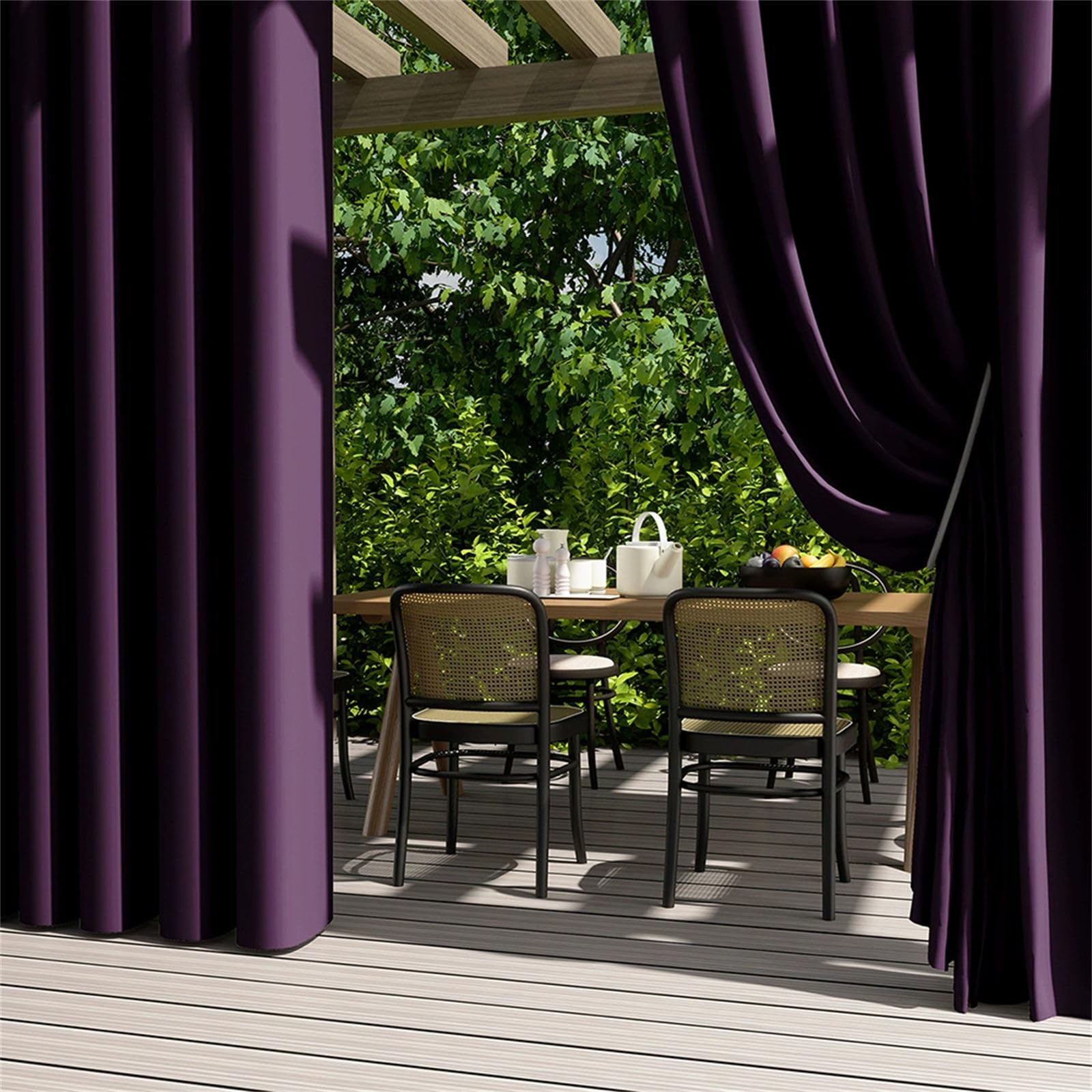 Hiseng Outdoor Curtains Waterproof Garden, 2 Panels Blackout Pergola Curtain Eyelet Top, Thick Privacy Thermal Insulated for Gazebo Patio Porch (Dark Purple,70x120cm)