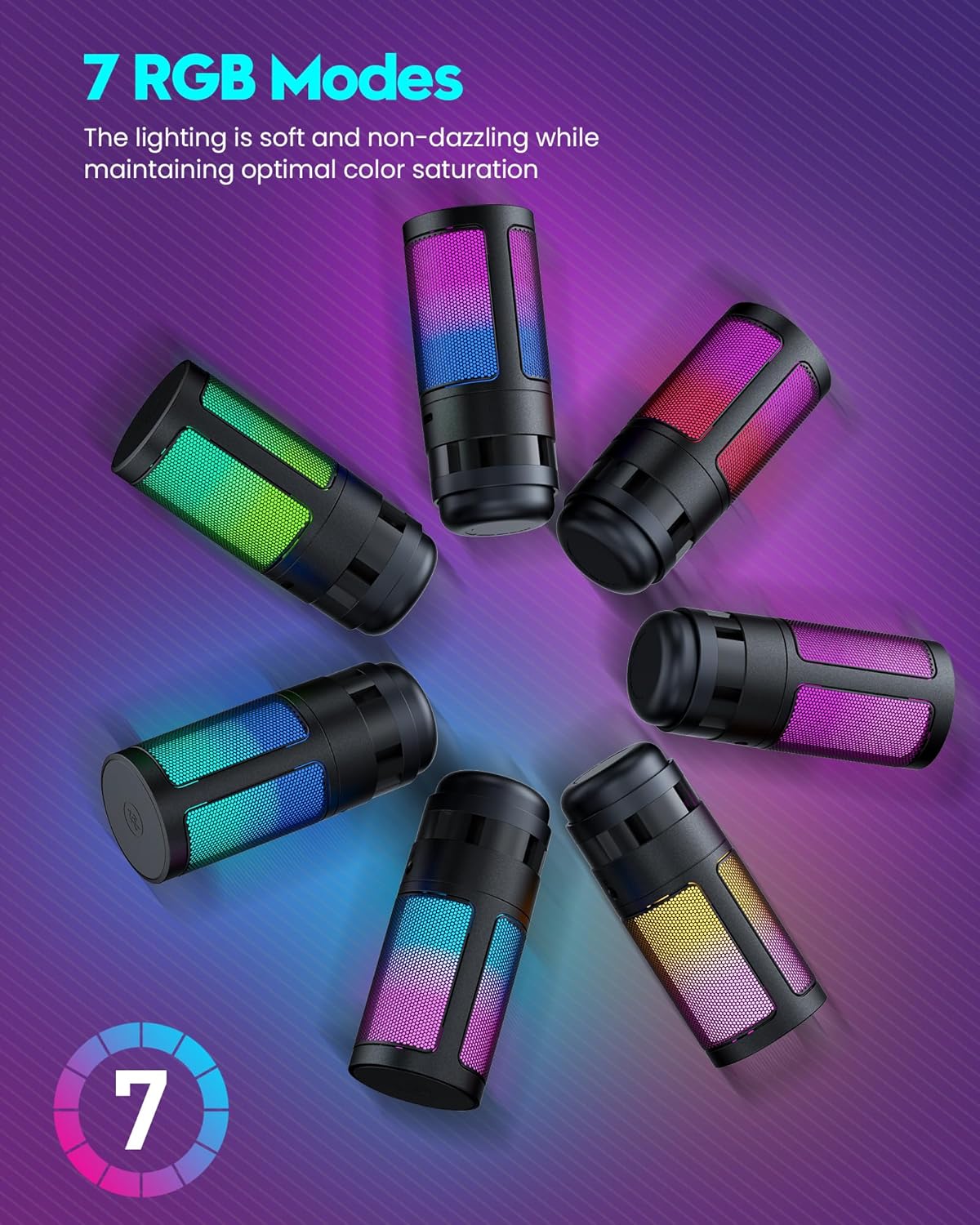 Microphone displaying 7 different RGB lighting modes