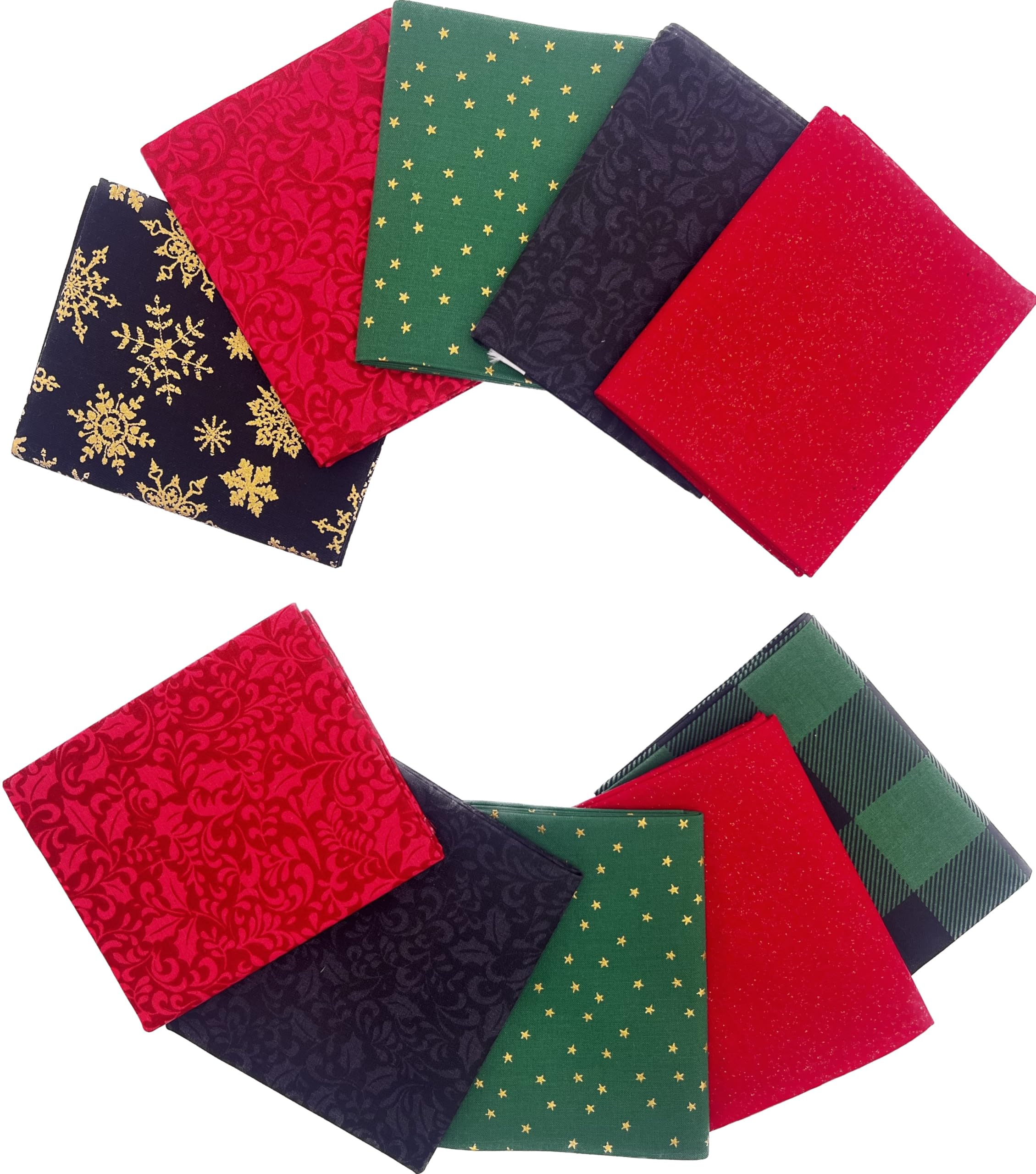 Christmas Themed Fat Quarter Bundles (18”x22”) - 10 Pack - Premium Fabrics for Quilting, Sewing, & DIY Projects (Golden Holiday) (Buffalo Holiday)