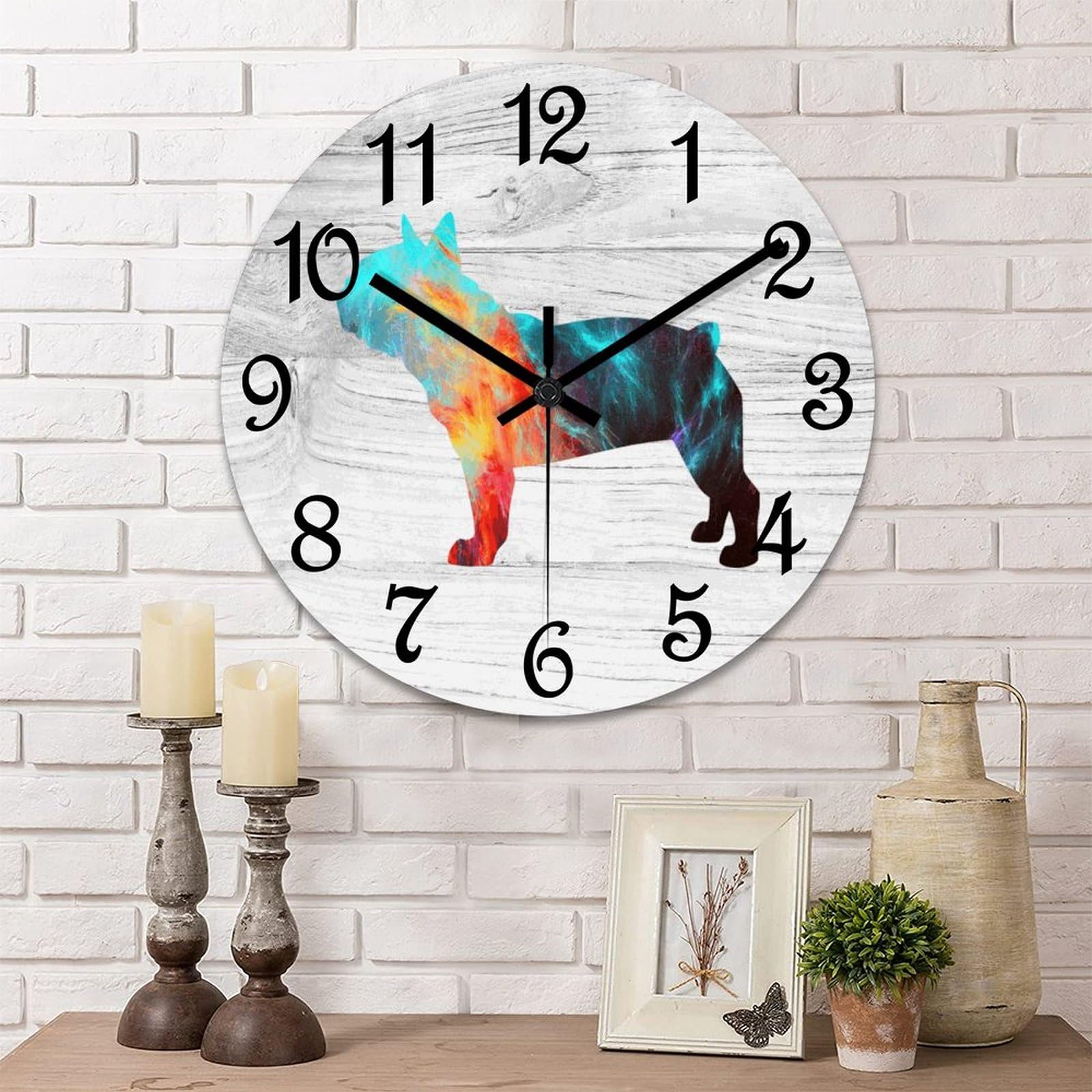 Horloge murale en bois pour amoureux des chiens, décoration maison ronde