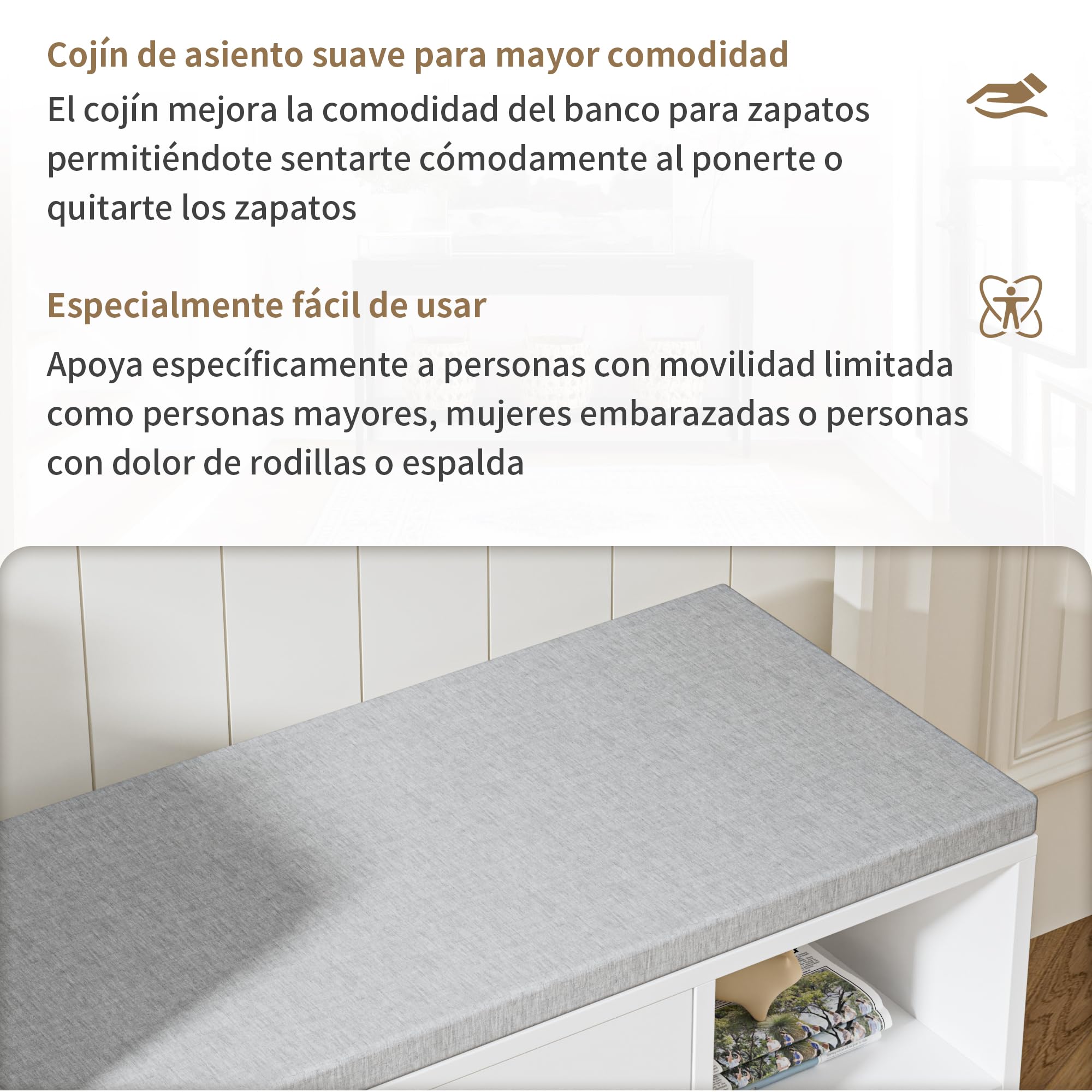 BonVache Banco Zapatero con Asiento y Solapa, Altura Ajustable, Organizador Zapatos con Armario de Almacenamiento y 3 Espacios Abiertos, para Entrada, Pasillo, recibidor, 105 x 34 x 67cm, Blanco