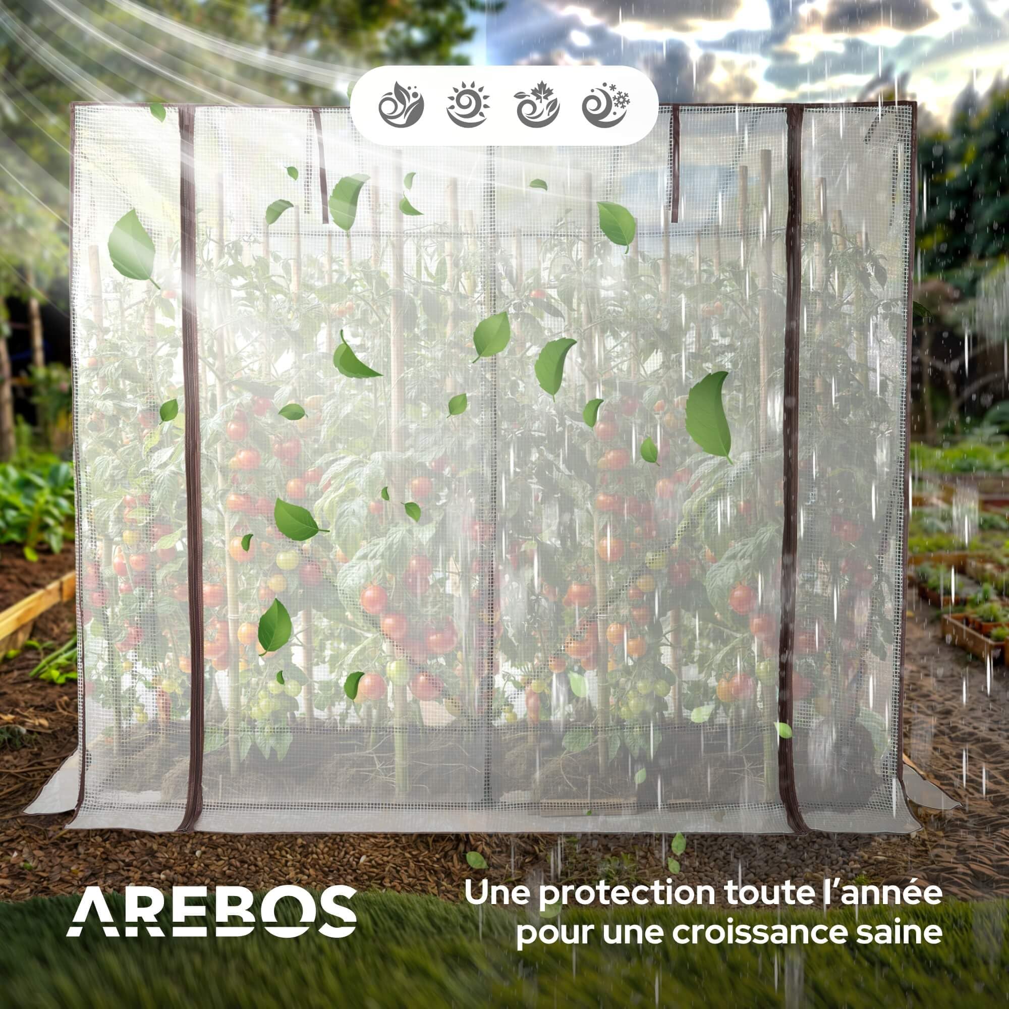 Arebos Serr Grande Serre en Film Plastique avec 2 Fenêtres d'Aération | Serre à Tomates, Porte Enroulable | 200x77x170 cm