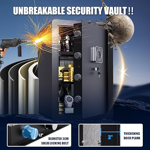 Miniatura 4 de Caja de seguridad de 3.5 pies cúbicos a prueba de fuego impermeable para el dinero, segura para el hogar, biométrica caja fuerte para dinero pequeño
