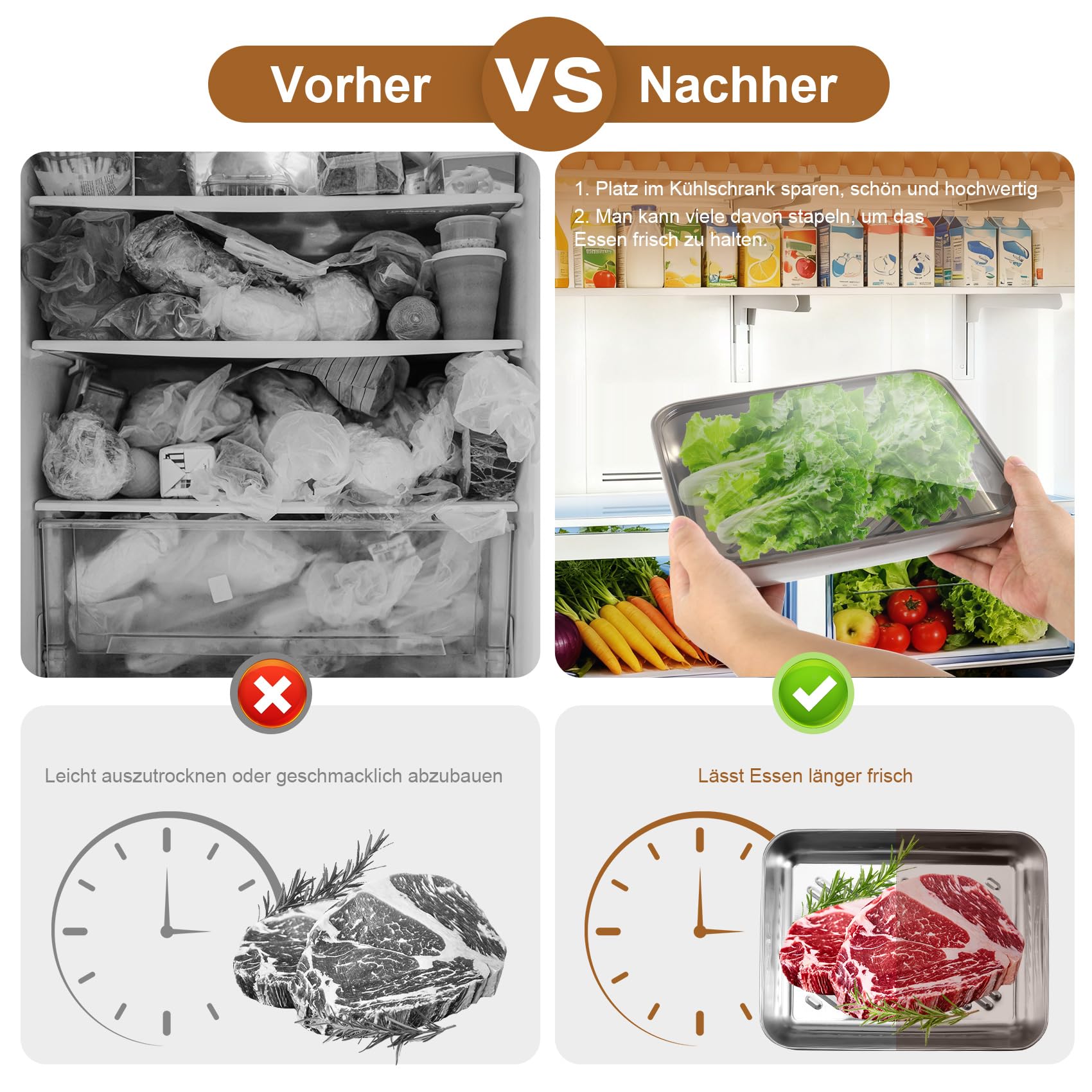 Nagoyuki Set mit 10 Aufschnittboxen für Kühlschrank,Edelstahl Lebensmittel Aufbewahrungsbox mit Sichtdeckel,Wurst Aufbewahrung Kühlschrank, Kühlschrank Organizer für Käse,Fleisch (25.5 * 20 * 5cm)