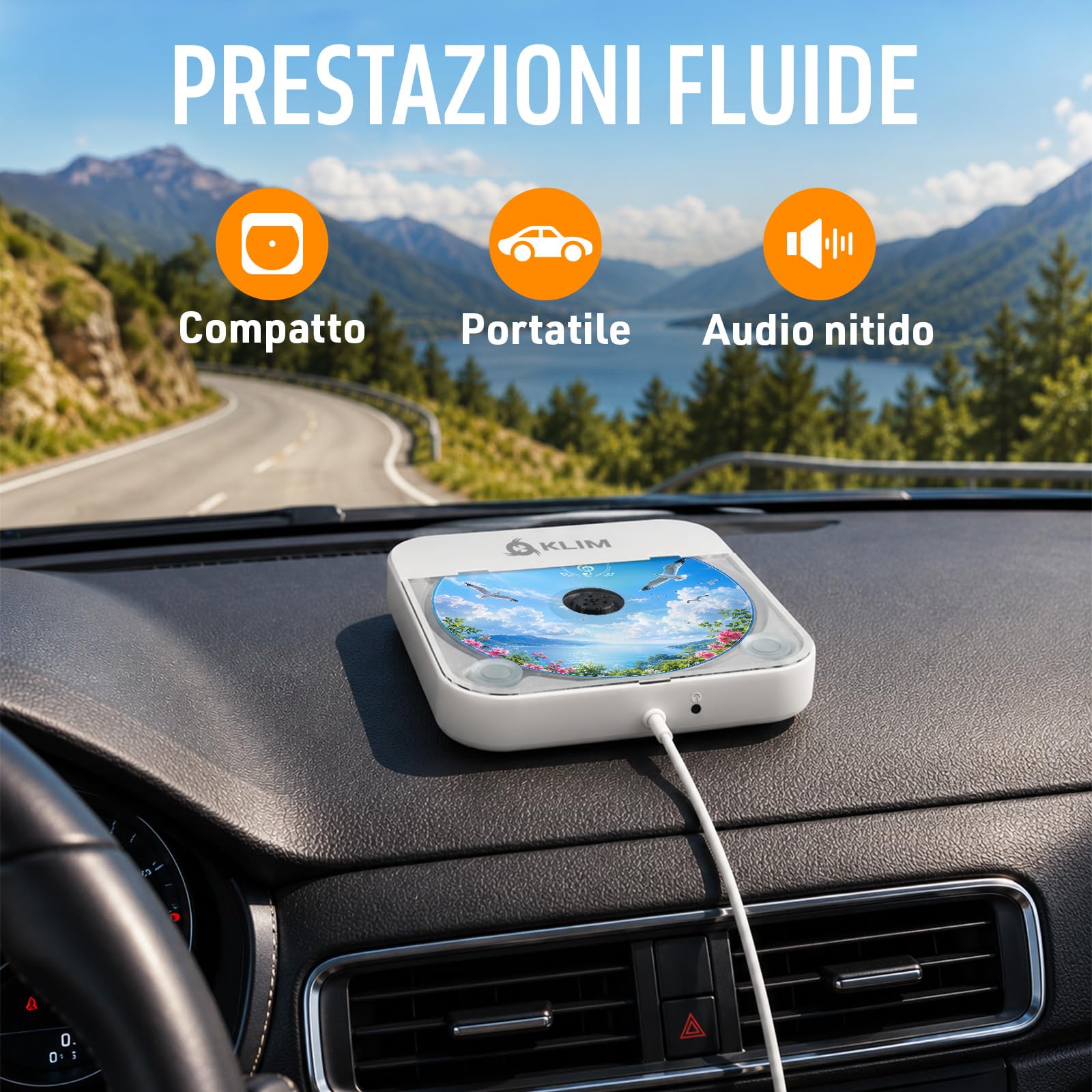 KLIM Lettore CD per Auto – Lettore CD Esterno per Auto Portatile USB, Anti-Shock, Plug & Play, AUX & USB, Telecomando, Compatibile con la Maggior Parte dei Veicoli e Laptop