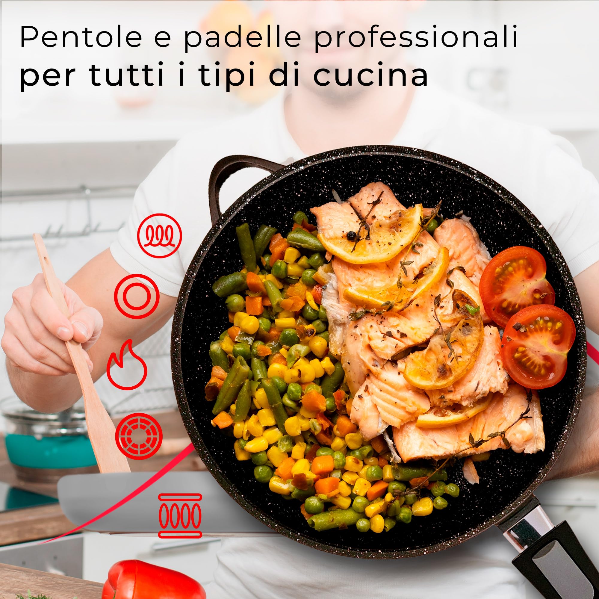 briebe Batteria da Cucina Induzione 10 Pezzi, set di 3 Pentole in Alluminio Fuso + 2 Padelle, Antiaderente ILAG GRANITEC senza PFOA, Coperchi in Vetro, Guanti in Silicone, Vetroceramica, Gas, Forno