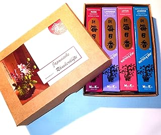 URKRAFT - Geschenkset 4 Packungen Morning Star japanische Räucherstäbchen mit Thema »Blumendüfte« (Rose, Lavendel, Lotus und Jasmin) in Box