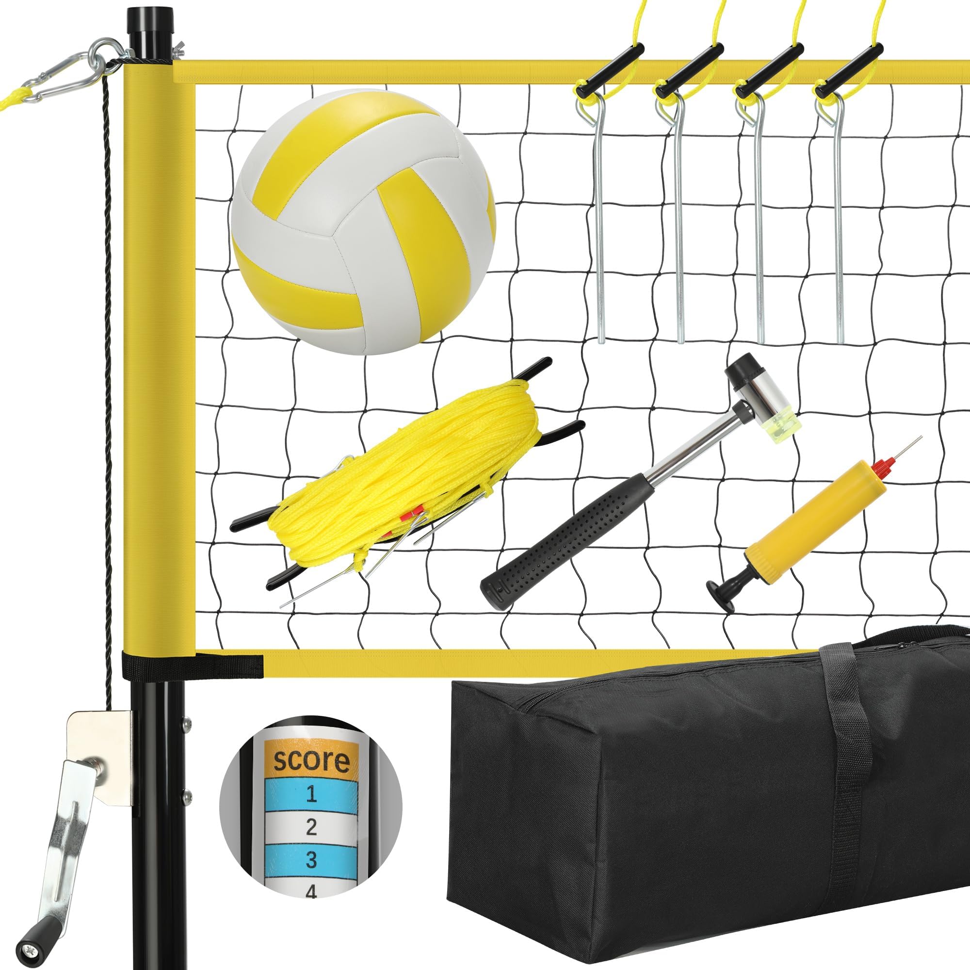 Volleyball Net Outdoor - Rengue 32x3ft Professional Volleyball Set with Anti-Sag System, Adjustable Aluminum Poles, Volleyball, Pump and Carry Bag for Backyard, Beach, and Lawn