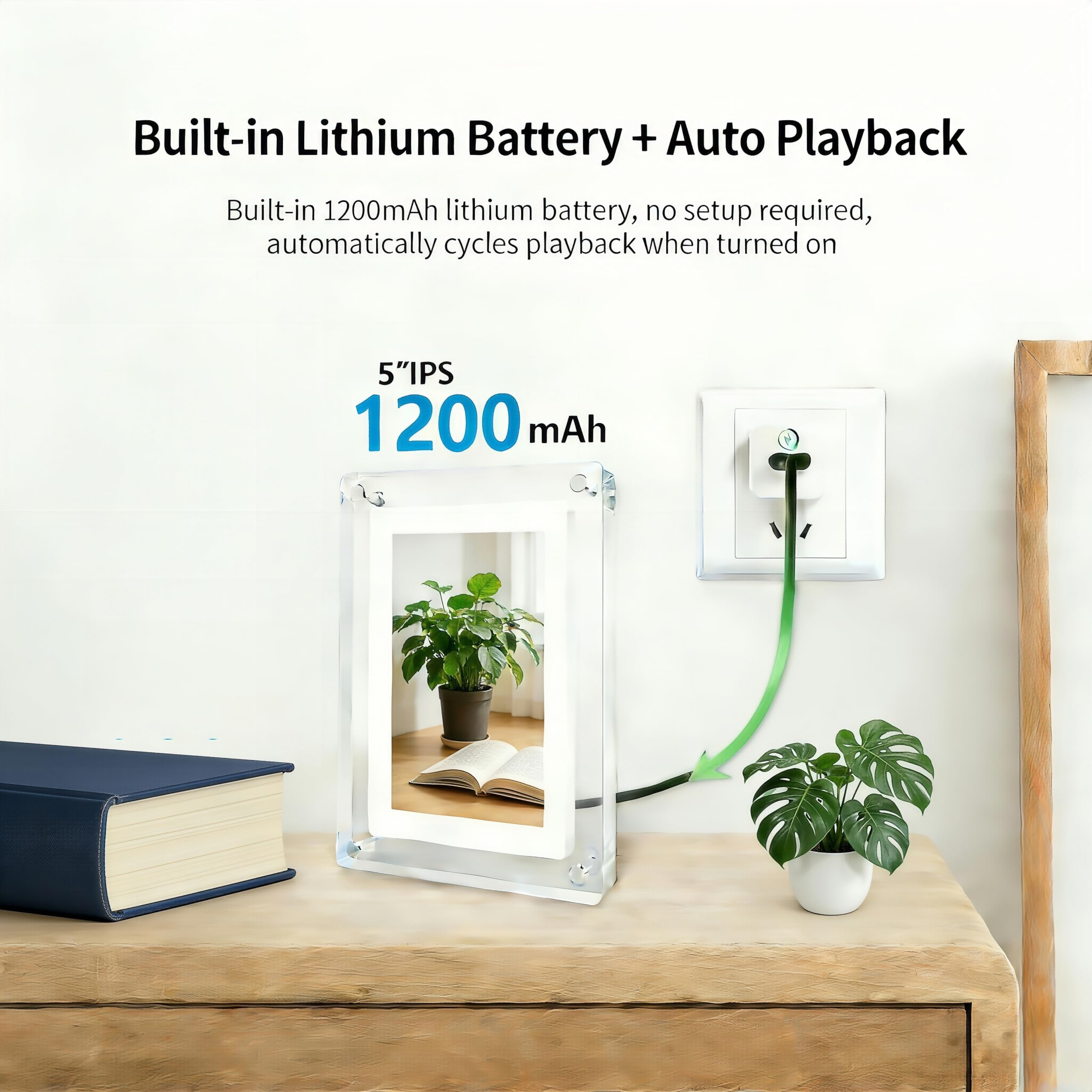 Cadre photo numérique en acrylique de 12,7 cm, mémoire 4G, rotation automatique à 360°, USB-C, cadre numérique et cadre photo numérique.