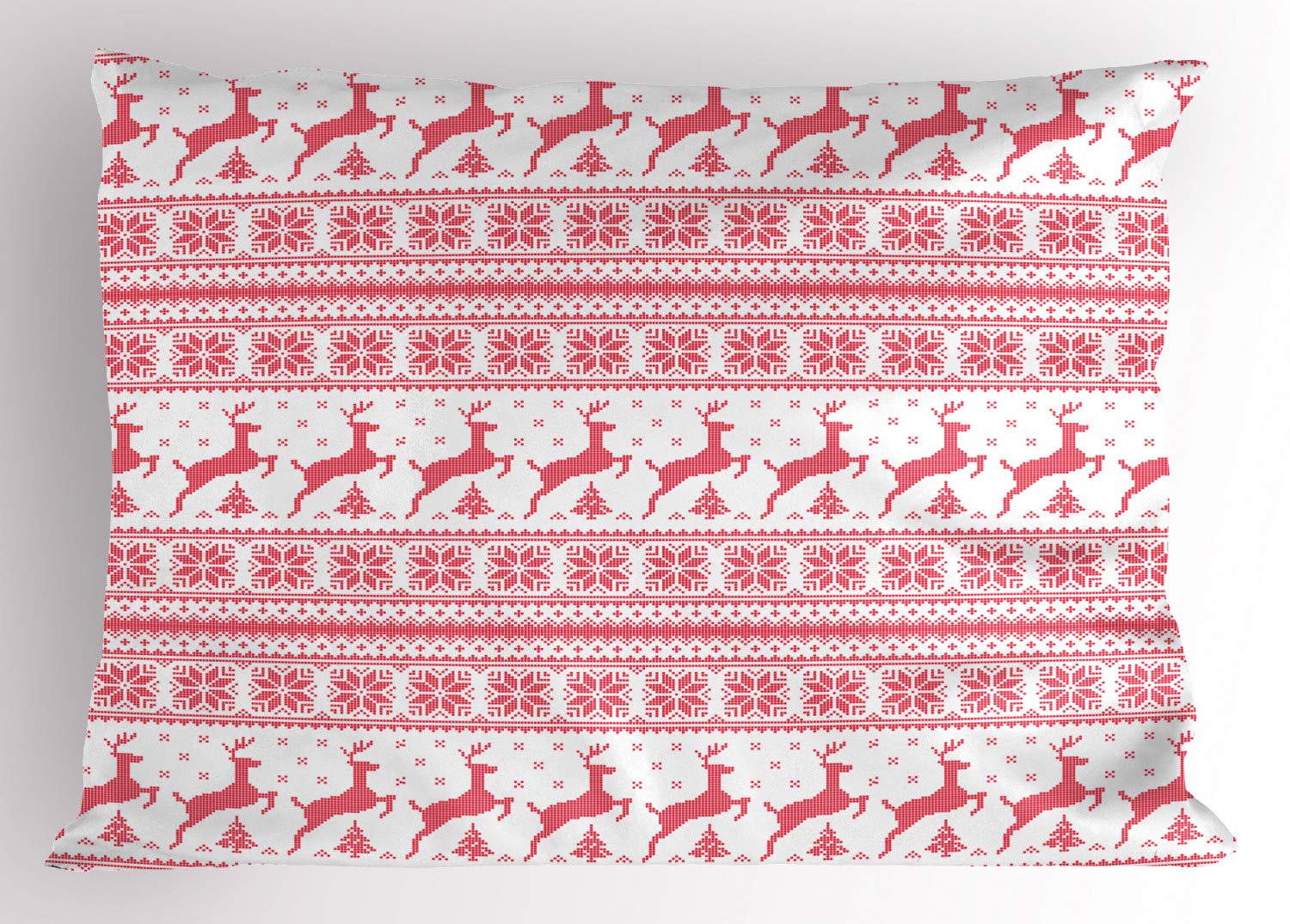 Ambesonne Nordic Pillow Sham, Winter Christmas Ornamental Illustration with Snowflakes Reindeers Animal Pattern, Decorative Standard King Size Printed