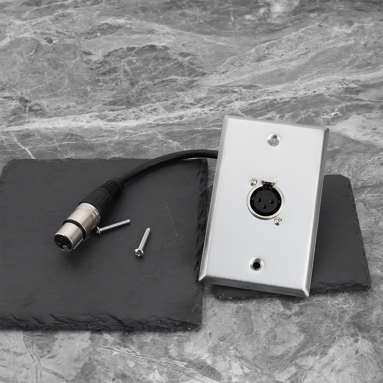 EMSea Plaque Murale XLR sans Soudure en Acier Inoxydable 11,4 X 7 Cm Plaque Murale XLR 1 Port Plaque Murale Audio Femelle Vers Femelle avec Queue de Cochon de 20 Cm