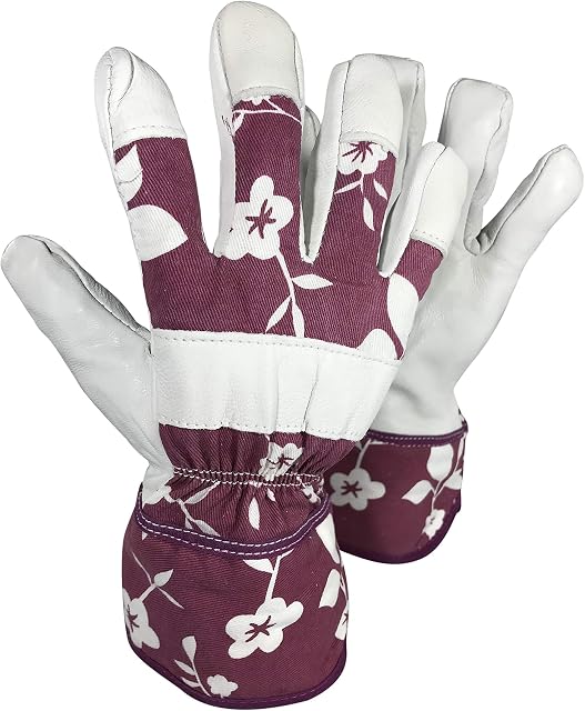 Petal Power Ladies Leather Gardening Gloves One Pair  Thorn Proof Breathable Women's Garden Gloves  (Small, Purple)