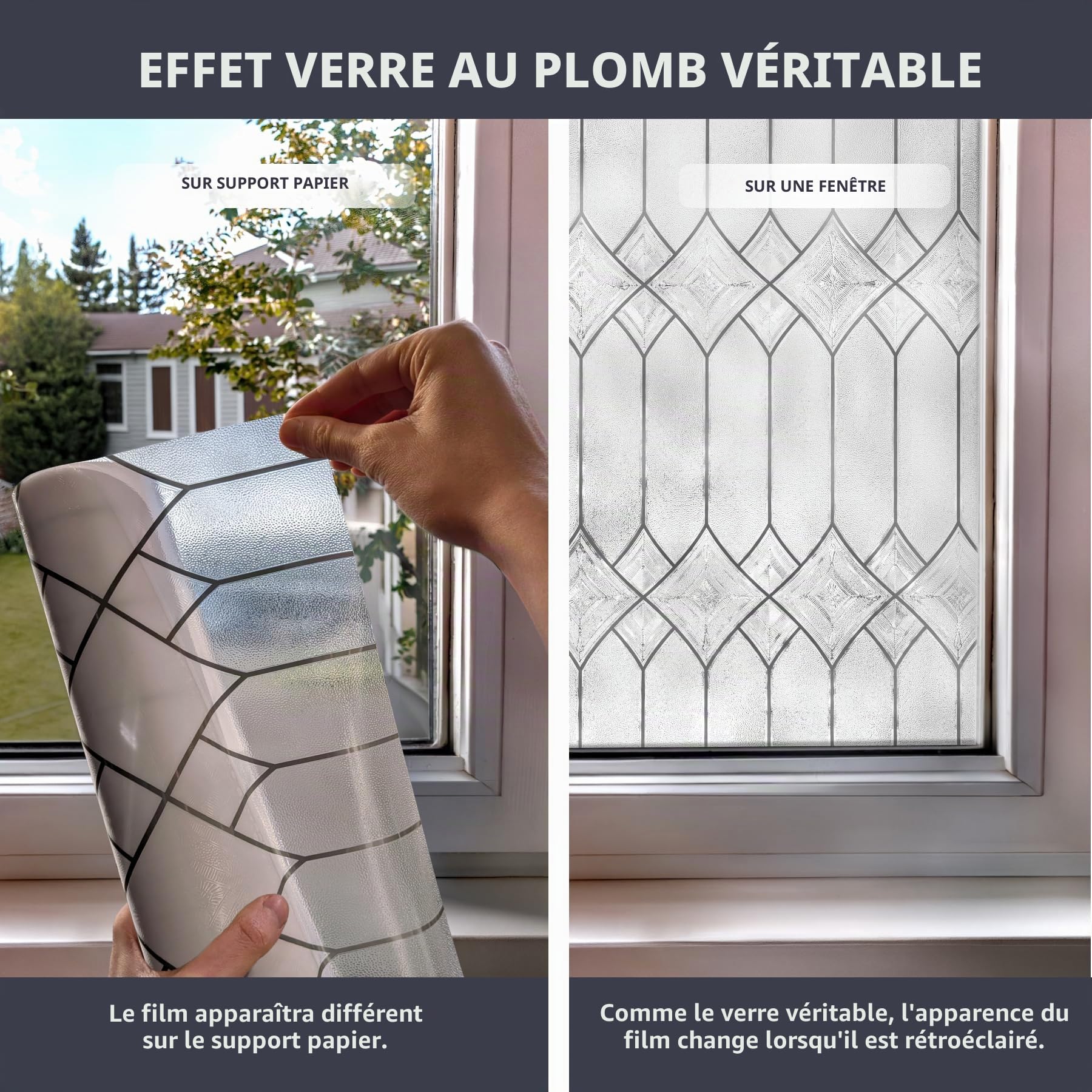 ARTSCAPE Regent | Film de confidentialité pour fenêtre avec Motif en Verre au Plomb texturé | Non adhésif et Protection UV | Facile à appliquer et Amovible | 61 x 91 cm