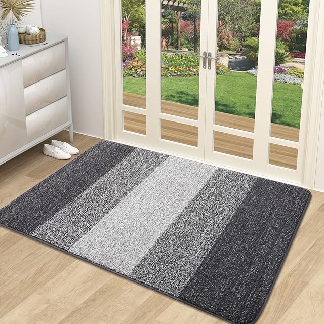 Homaxy Door Mats Indoor, Machine Washable Soft Doormats, Dirt Trapper Door Mat, Super Absorbent Entrance Rug, Non-slip Floor Mats For Inside, Front Back Door, Pets and Dogs (50 X 80 cm, Grey)