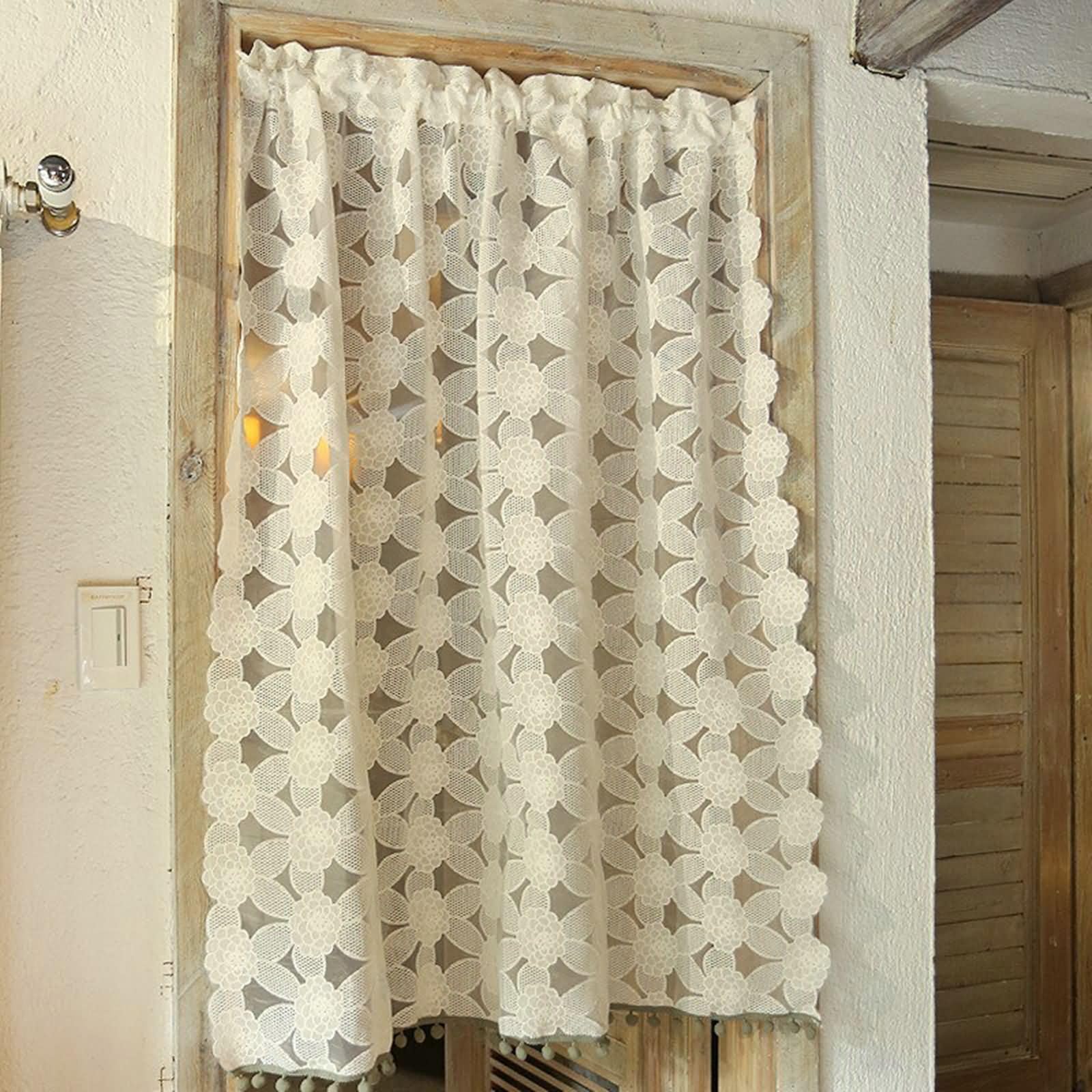 Tenda corta in stile rustico, 1 pezzo, larghezza 125 cm, tasca per bastone
