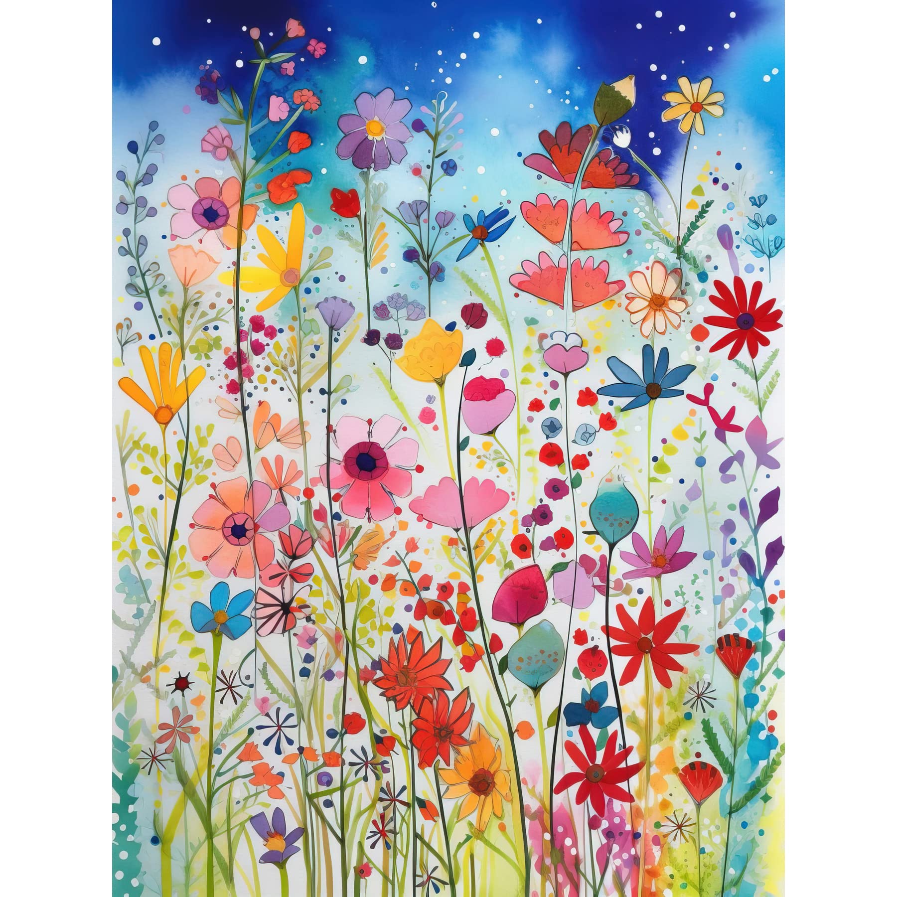 Artery8 Summer Wildflower Meadow Folk Art Large Wall Art Poster Print Thick Paper 18X24 Inch