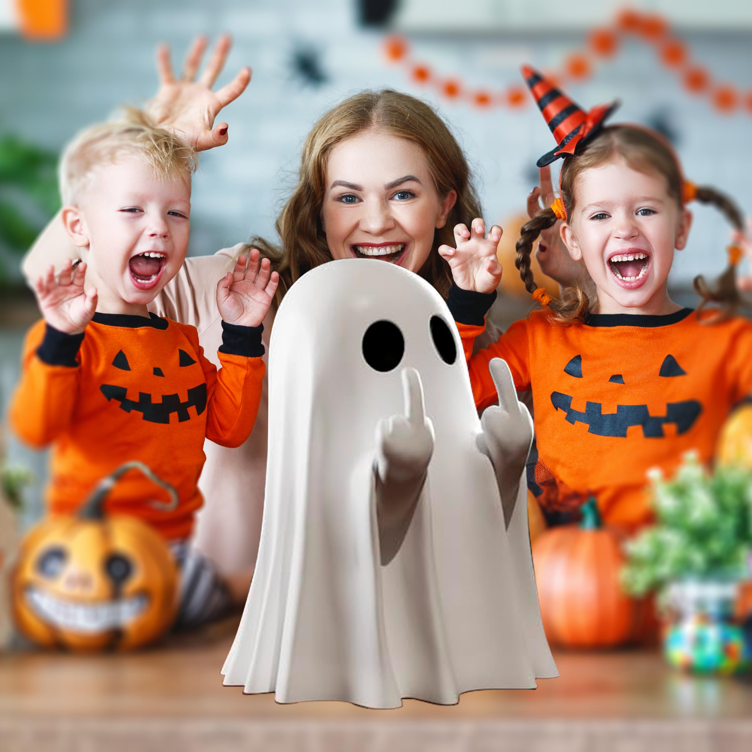 Halloween Ghost Figurine Spooky Resin Finger Ghost Statue Ornaments Cute Ghost Decor for Halloween Porch and Indoor Spooky Home Decorations