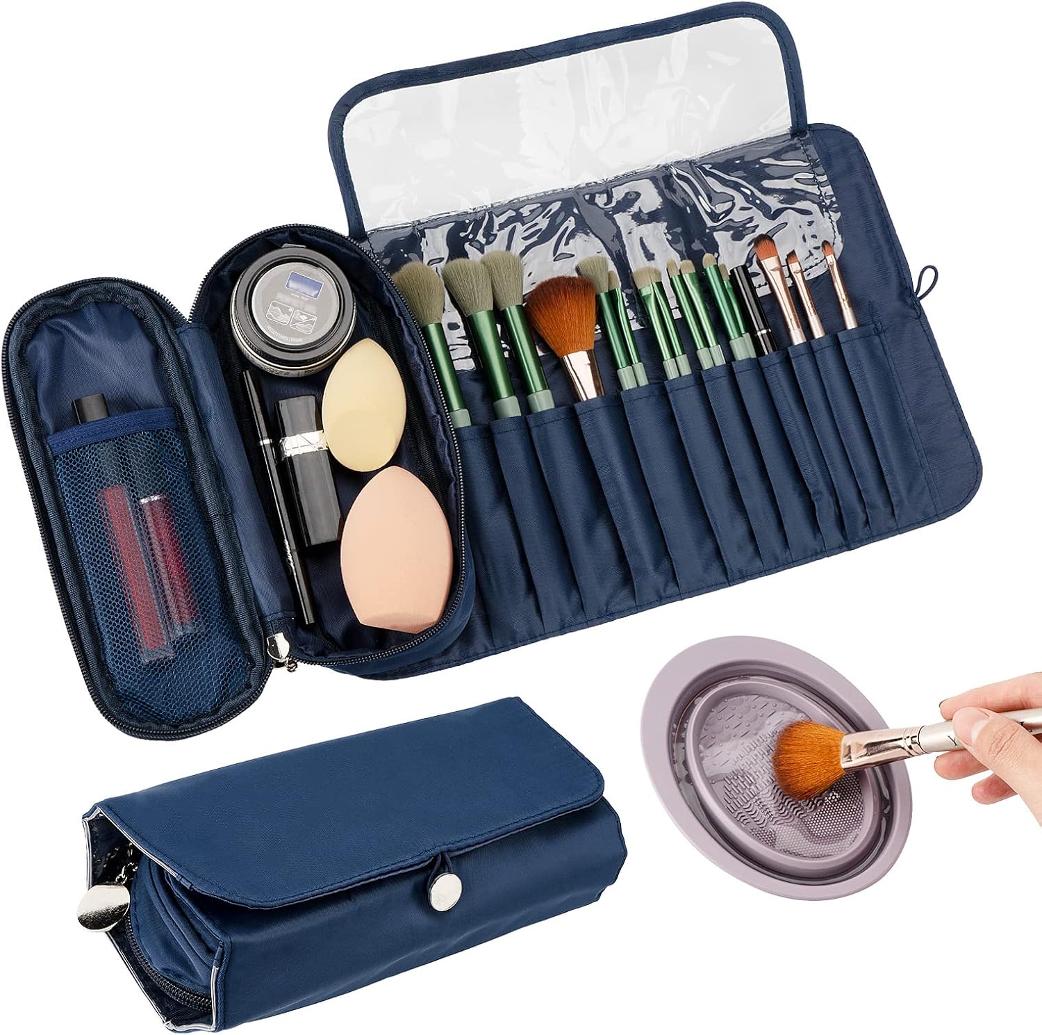 DODAMOUR Portable Folding Makeup Brush Bag with Silicone