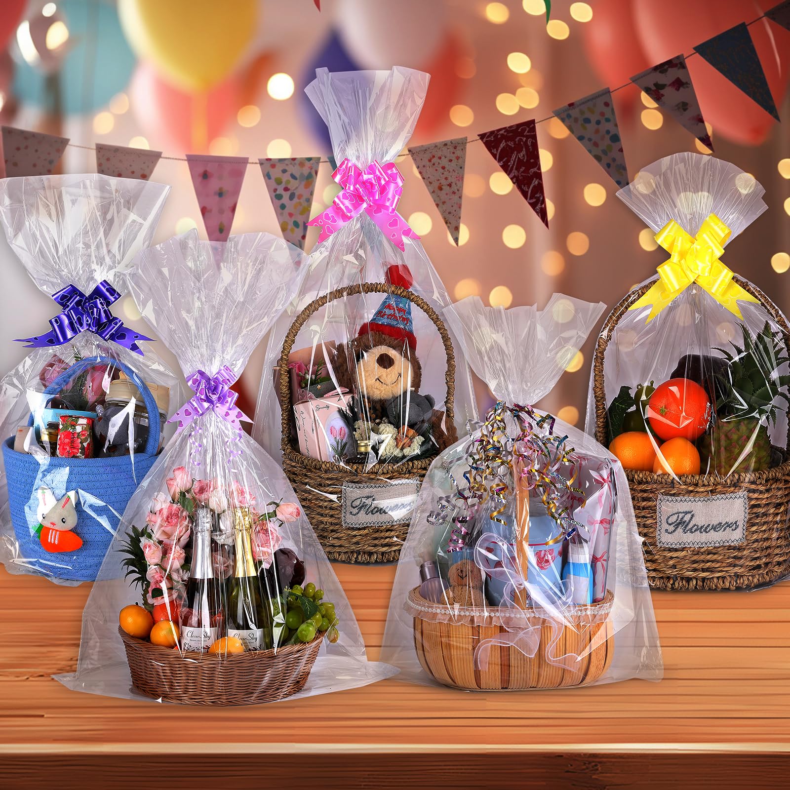 woric 12 Pcs Clear Cellophane Bags 18x30 Inch Cellophane Wrap for Gift Baskets Cello Gift Bags for Graduation Gifts Basket Stuffers Candy Wedding Party Baby Bridal Shower Wine Bottles