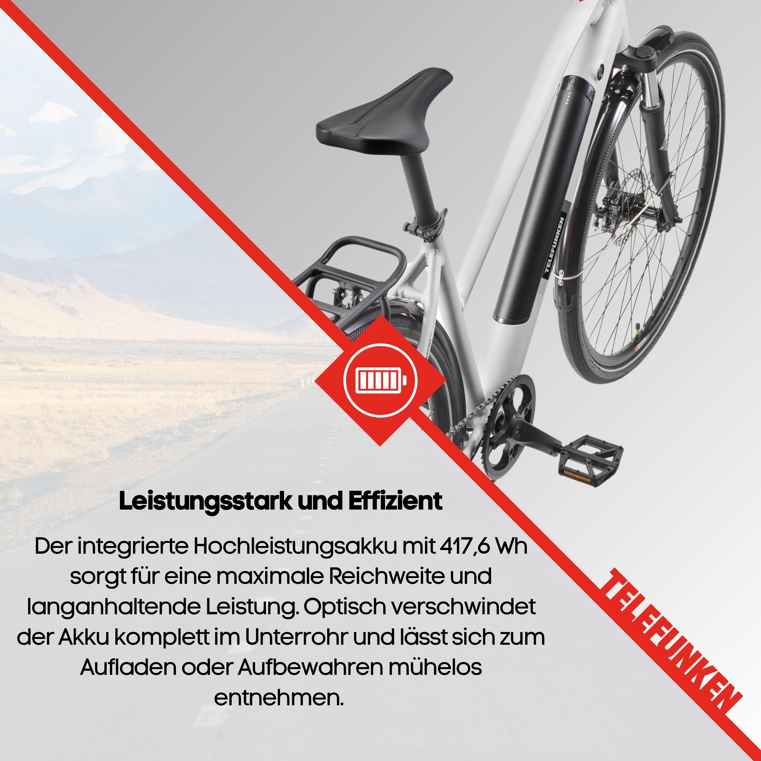 TELEFUNKEN E-Bike 28 Zoll Fahrrad | Trekking Pedelec mit 8-Gang Kettenschaltung & Scheibenbremsen | 250 W Heckmotor & integriertem 417,6 Wh Li-Ion-Akku | inkl. Panzerkabelschloss