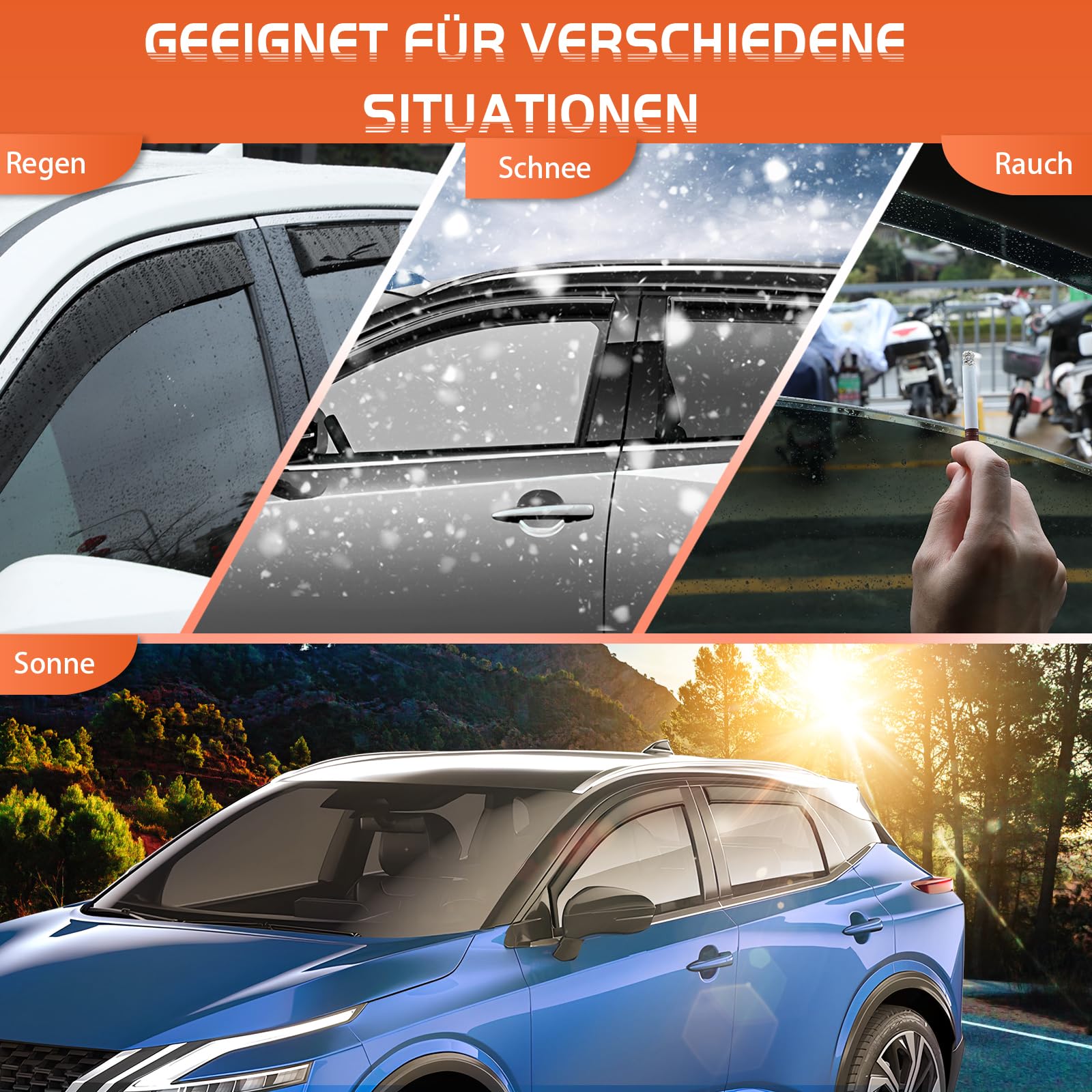 GEARMONSTER Deflectores de viento compatibles con Nissan Qashqai III 2021-2024 Protector de lluvia para ventana de coche, deflectores de lluvia integrados, deflectores de viento integrados, 4 unidades
