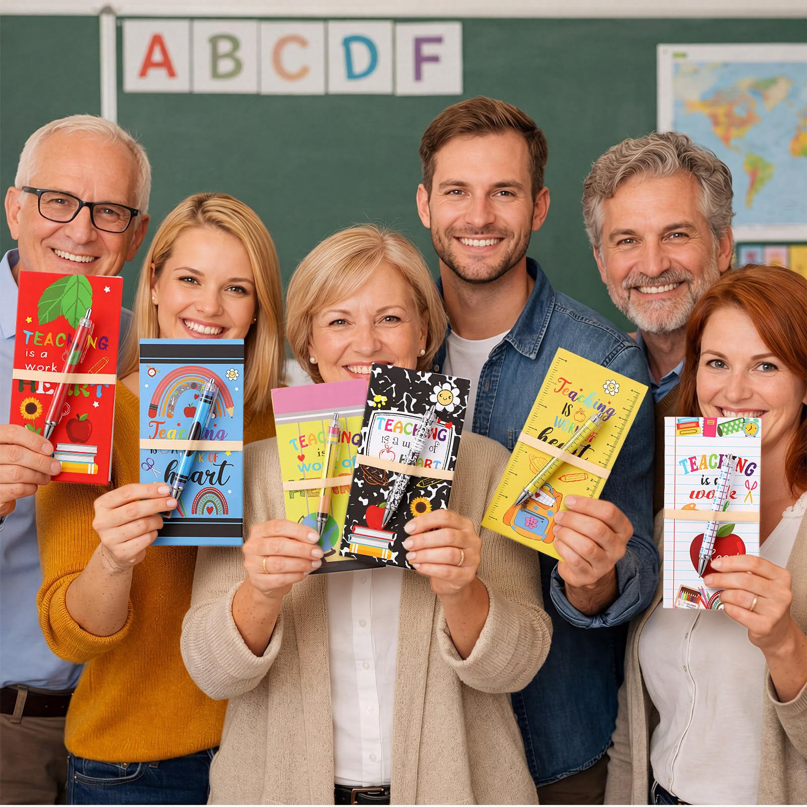 Epakh Set di 6 note adesive per insegnanti, per il rientro a scuola, con penna e fiocco, composizione a forma di mela, a forma di matita, note autoadesive per il primo giorno di scuola