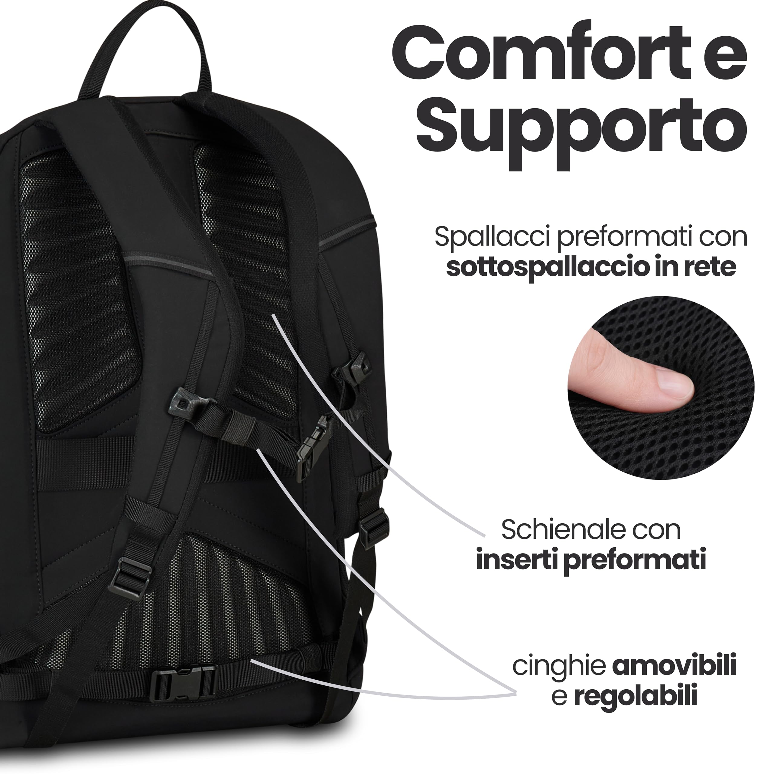 Invicta Zaino Lavoro Act Plus, Nero, Doppio Scomparto Con Tasca PC 14", Tasca Borraccia e Fondo Rinforzato, Zaino Capiente e Versatile da 29 L Per Ufficio e Università, Per Uomo e Donna