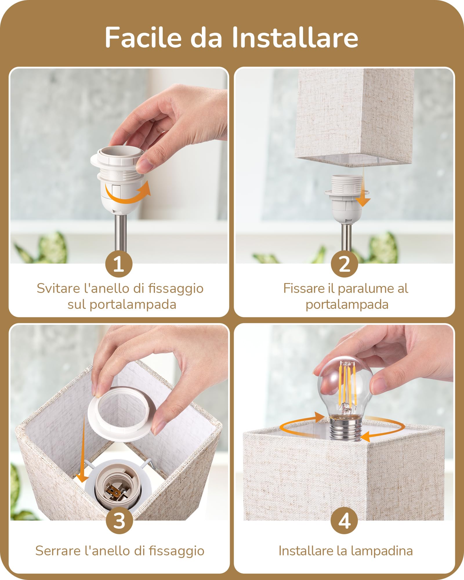 EDISHINE Lampada da comodino touch di 2, lampade da tavolo con porte di ricarica Type-C+USB-A, 3 luminosità dimmerabili, per camera da letto, soggiorno, davanzale, regalo, beige